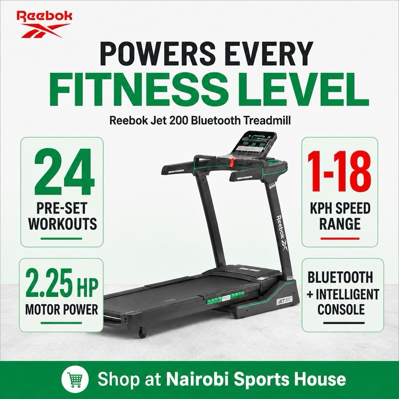 Nairobi Sports House Ltd. Facebook ad: Your fitness deserves equipment that keeps up.