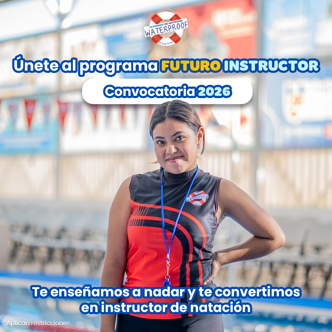 Waterproof Swim Academy Facebook ad: ¿Aún no sabes nadar y quieres capacitarte como…