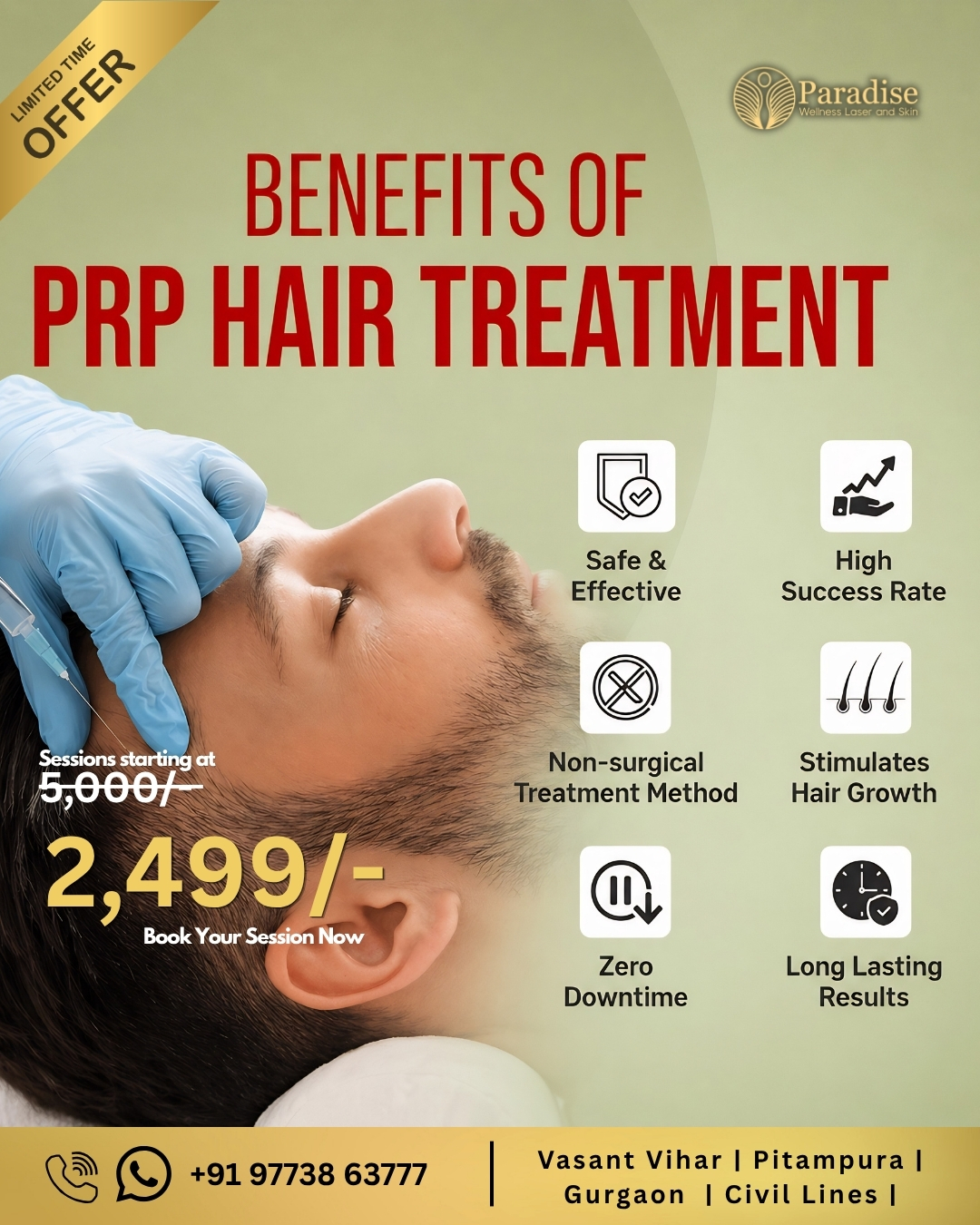 Paradise Wellness Laser and Skin Facebook ad: PRP Hair Treatment From ₹2,499