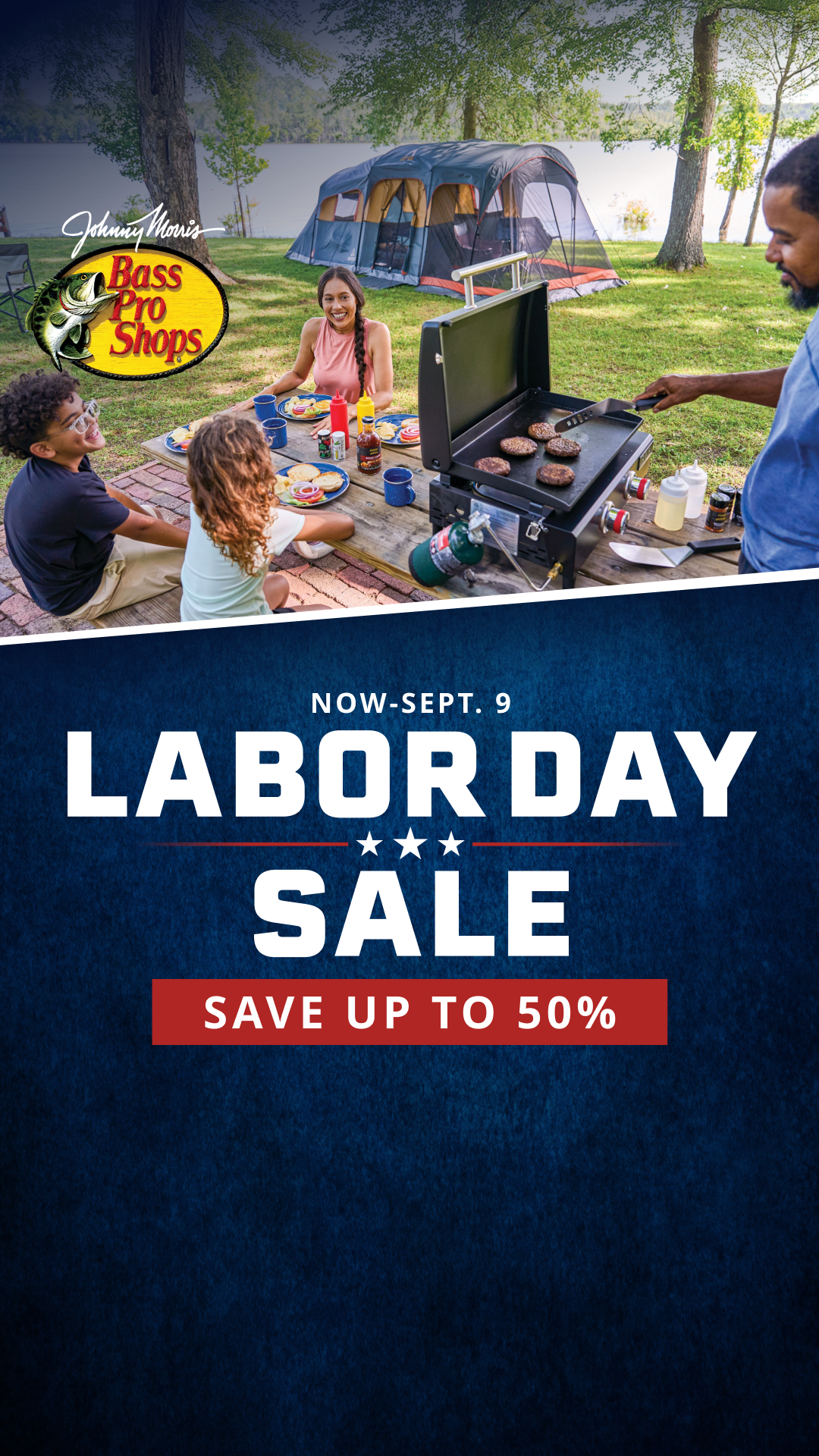 Bass Pro Shops Facebook ad: Labor Day Savings Event.