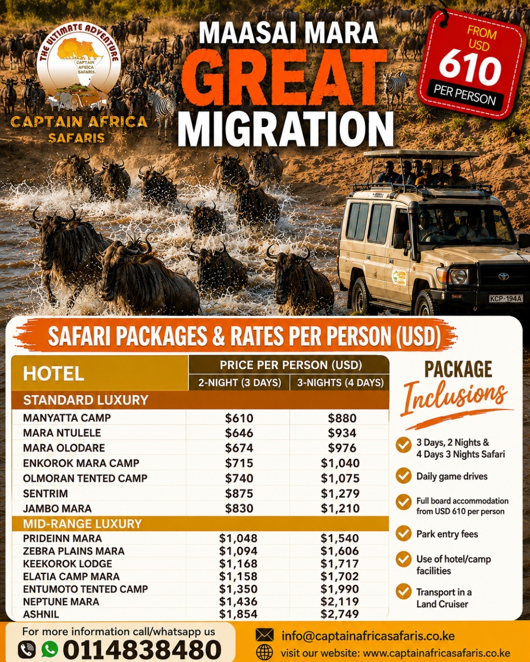 Captain Africa Safaris Facebook ad: Escape to the wild beauty of Maasai Maraโฆ