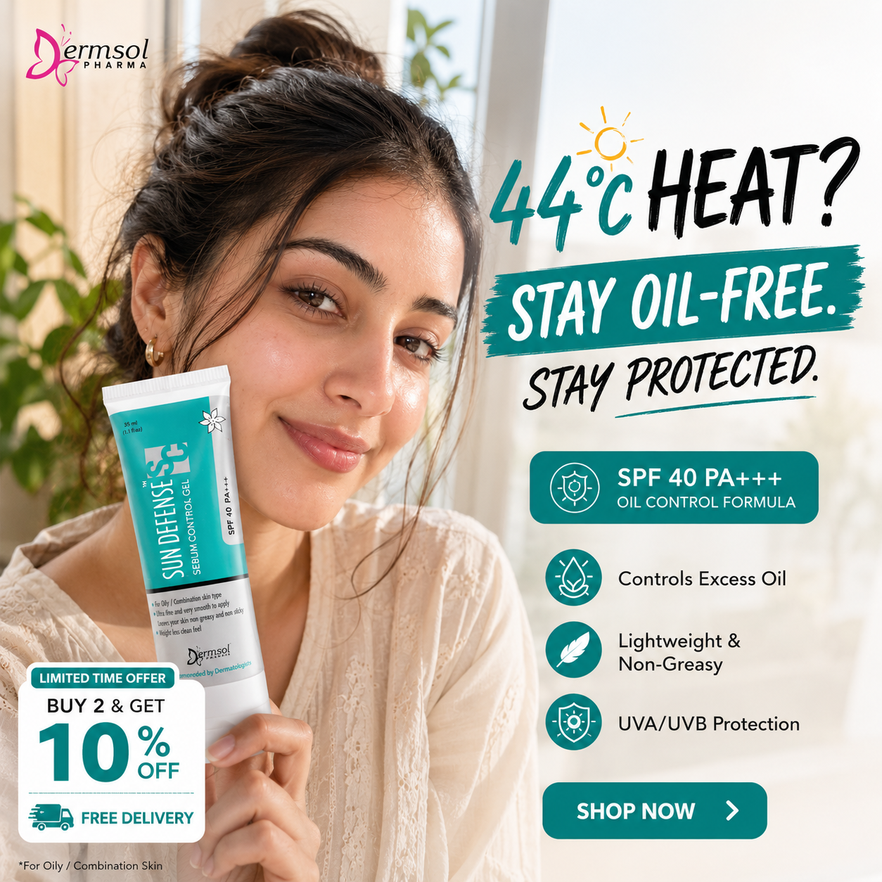 Dermsol Pharma Facebook ad: Sunscreen Lagao, Oil Nahi