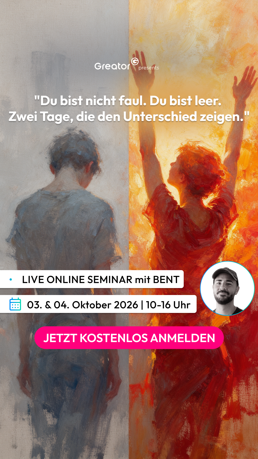 Greator Facebook ad: Zwei Tage für Klarheit im Kopf