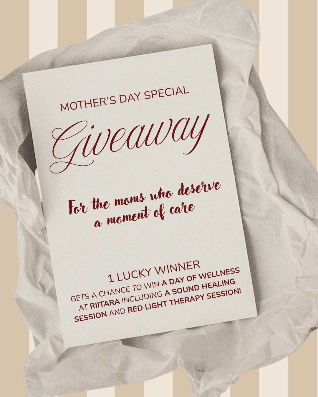 Riitara Wellness Facebook ad: MOTHER’S DAY GIVEAWAY