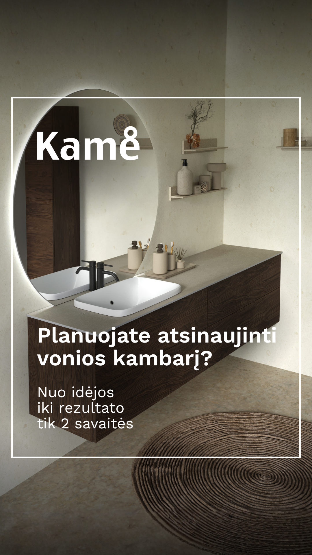 KAME bathroom furniture Facebook ad from Aug 5, 2026