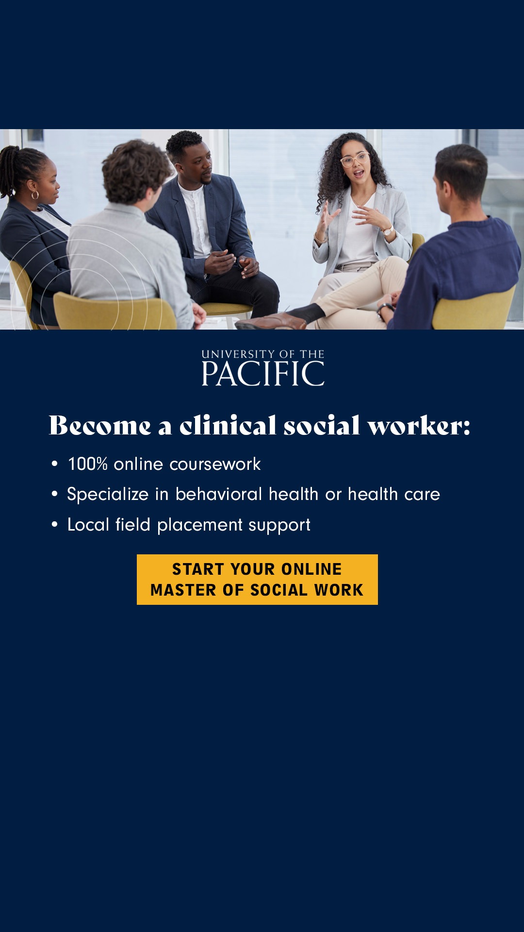 University of the Pacific School of Health Sciences Facebook ad from Oct 28, 2025