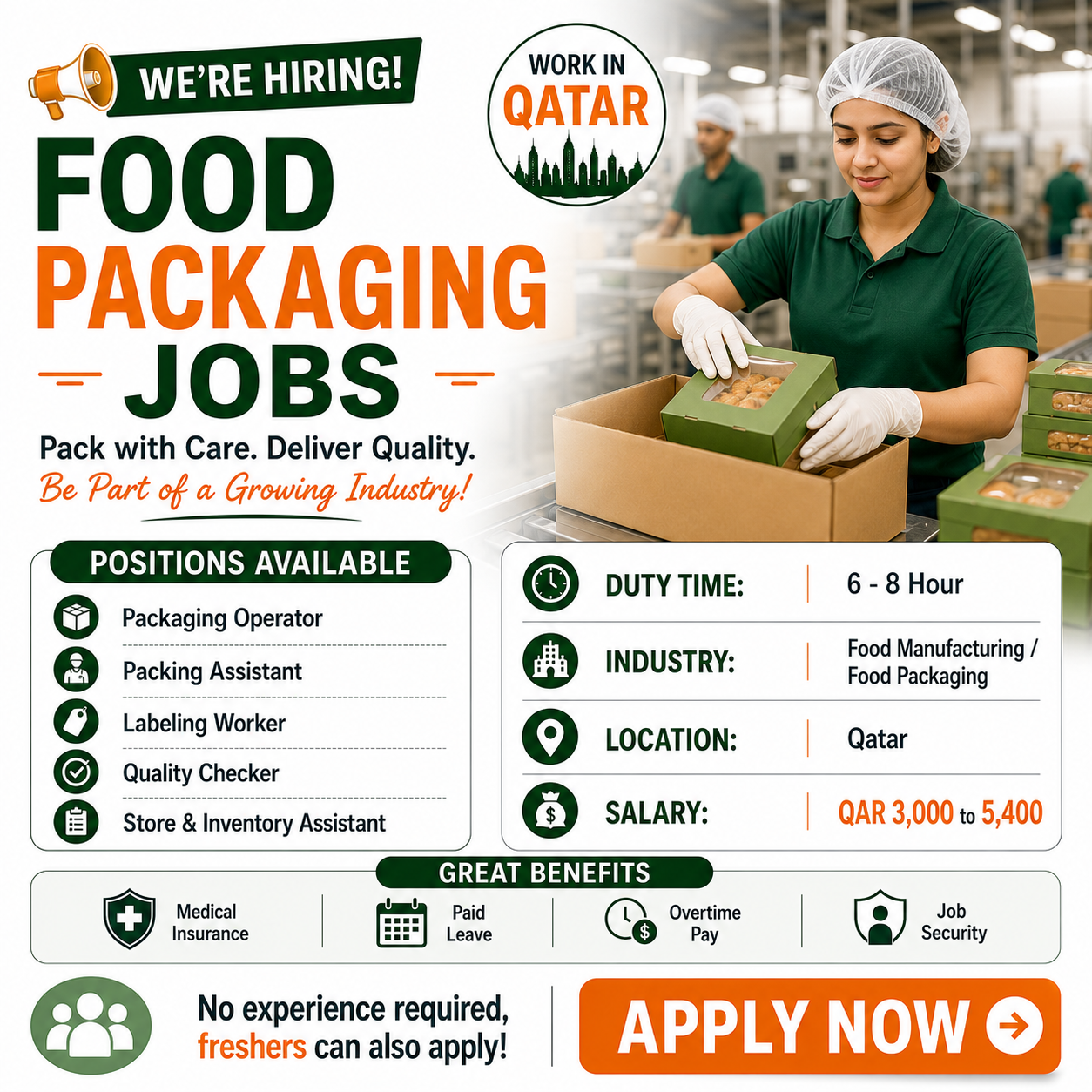 JobSphere Facebook ad: Food Packaging Jobs in Qatar