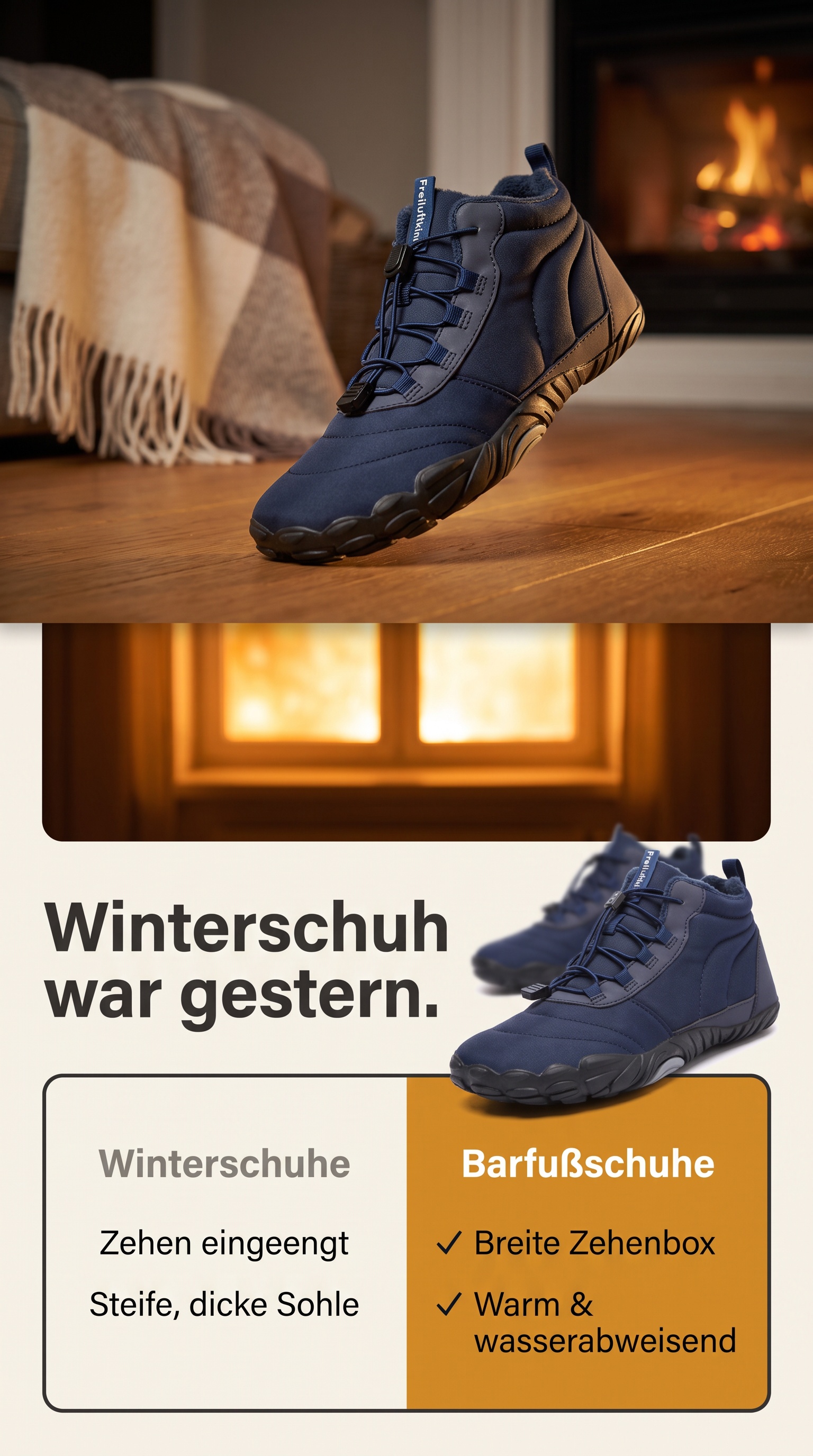 Freiluftkind Facebook ad: Kepler: Der gefütterte Barfußschuh für nasskalte Tage