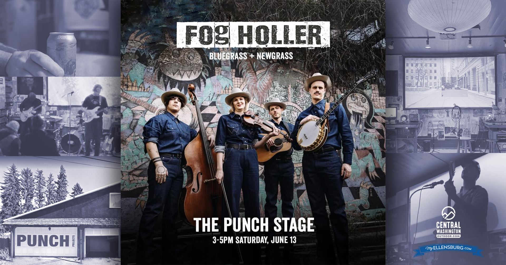PUNCH Projects Facebook ad: Live Bluegrass at PUNCH! Fog Holler
