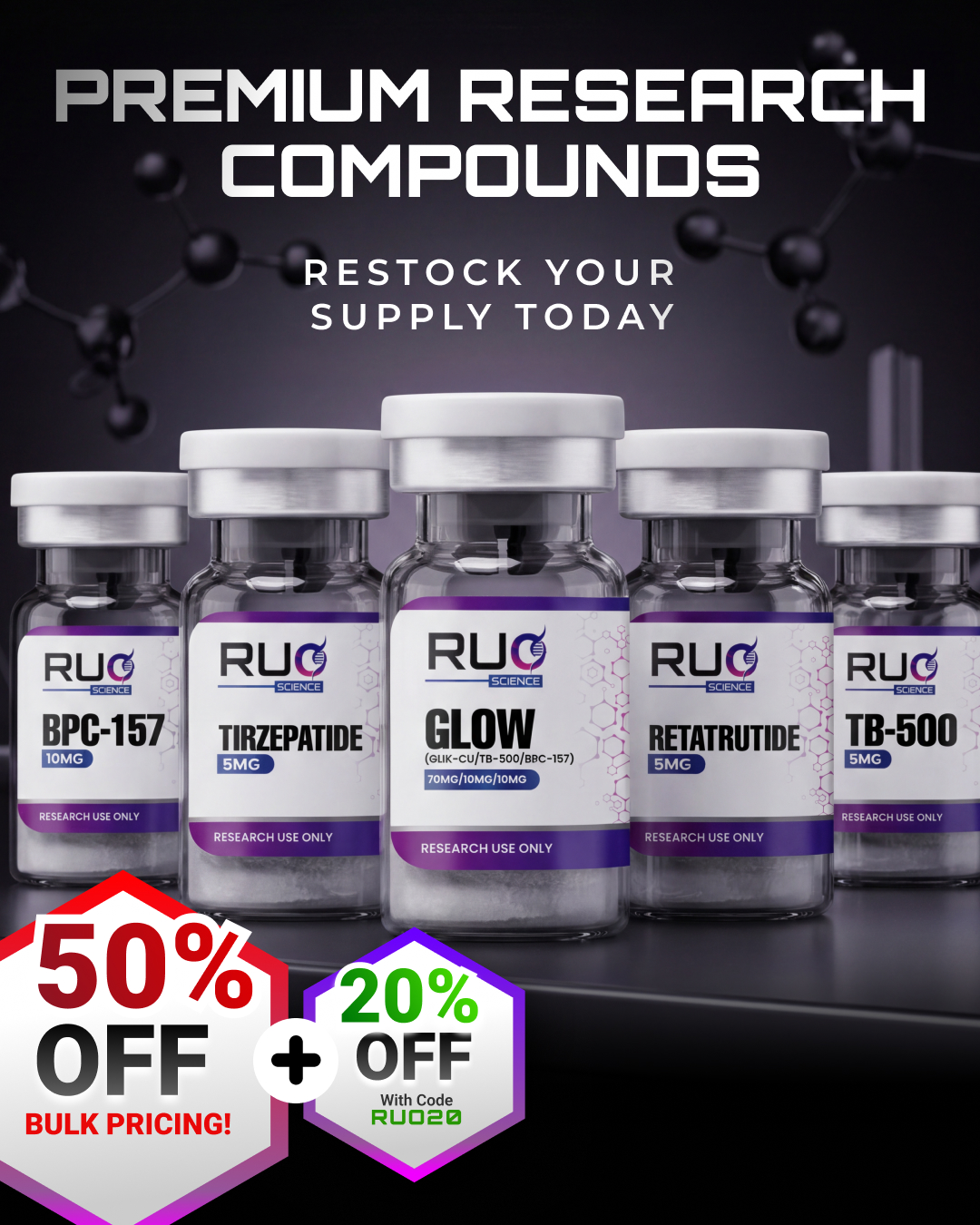 RUO science Facebook ad: 50% OFF Bulk Orders