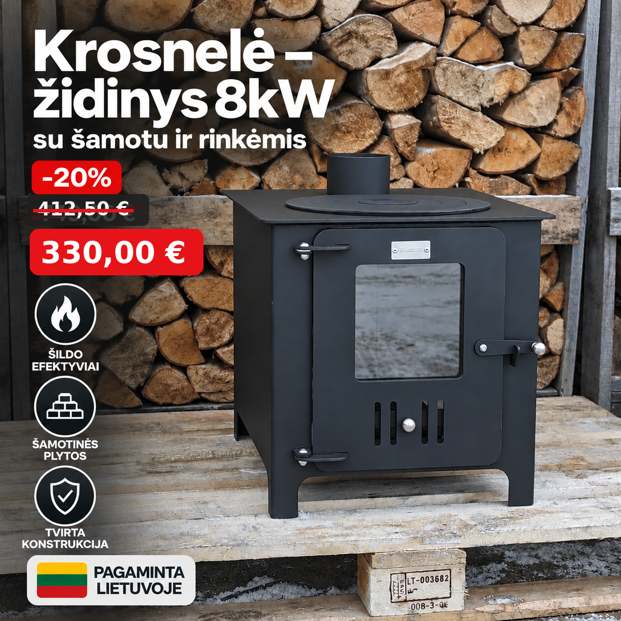 KALMETAL Facebook ad: Kieto kuro krosnelės