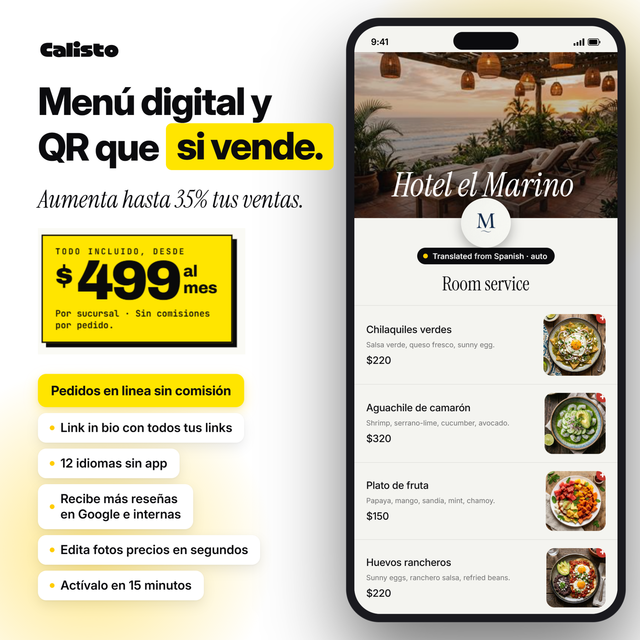 Calisto menu digital Facebook ad: Todo tu negocio en un solo enlace.