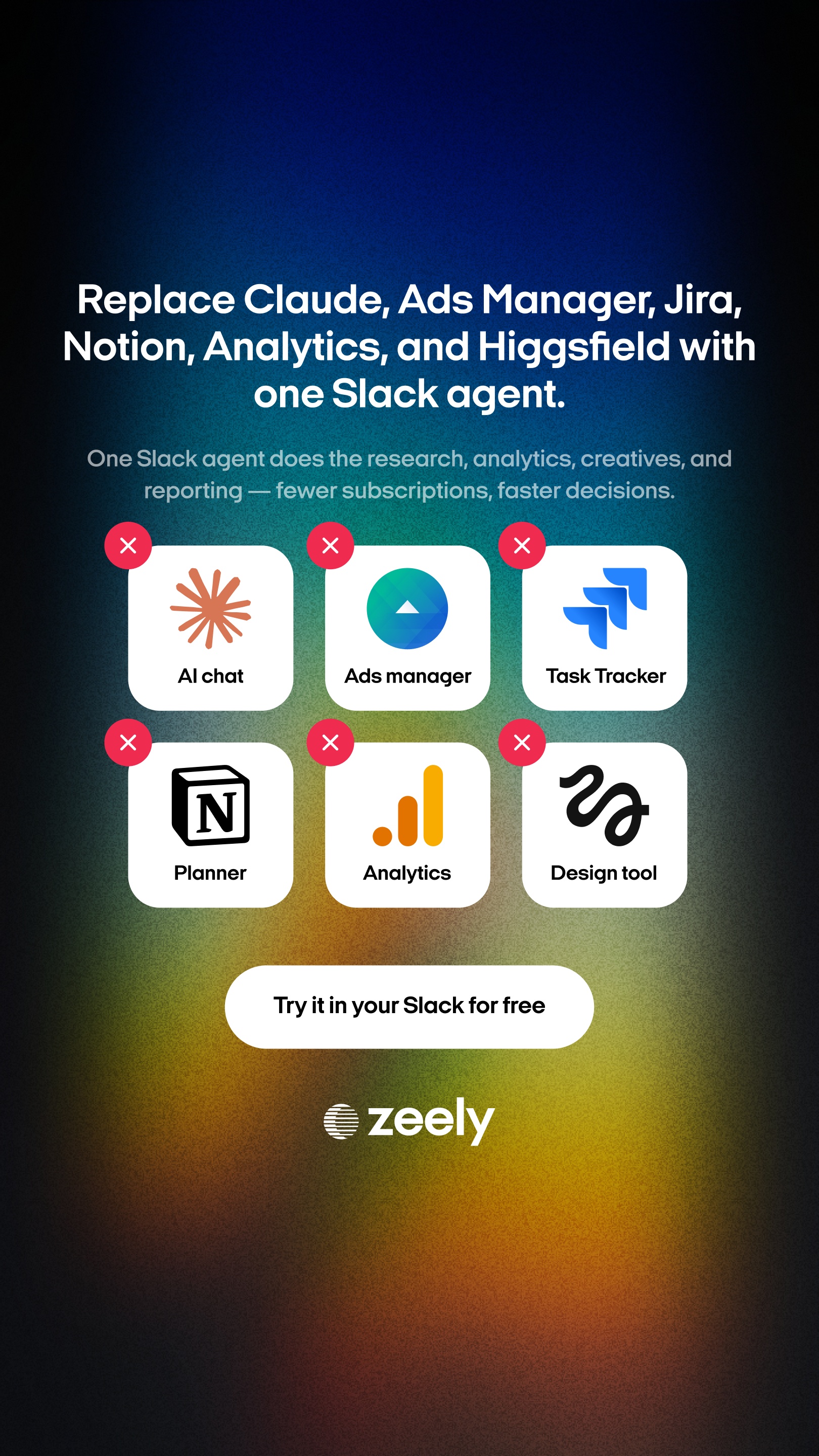 Zeely: AI Marketing Team Facebook ad: The AI employee that lives in Slack