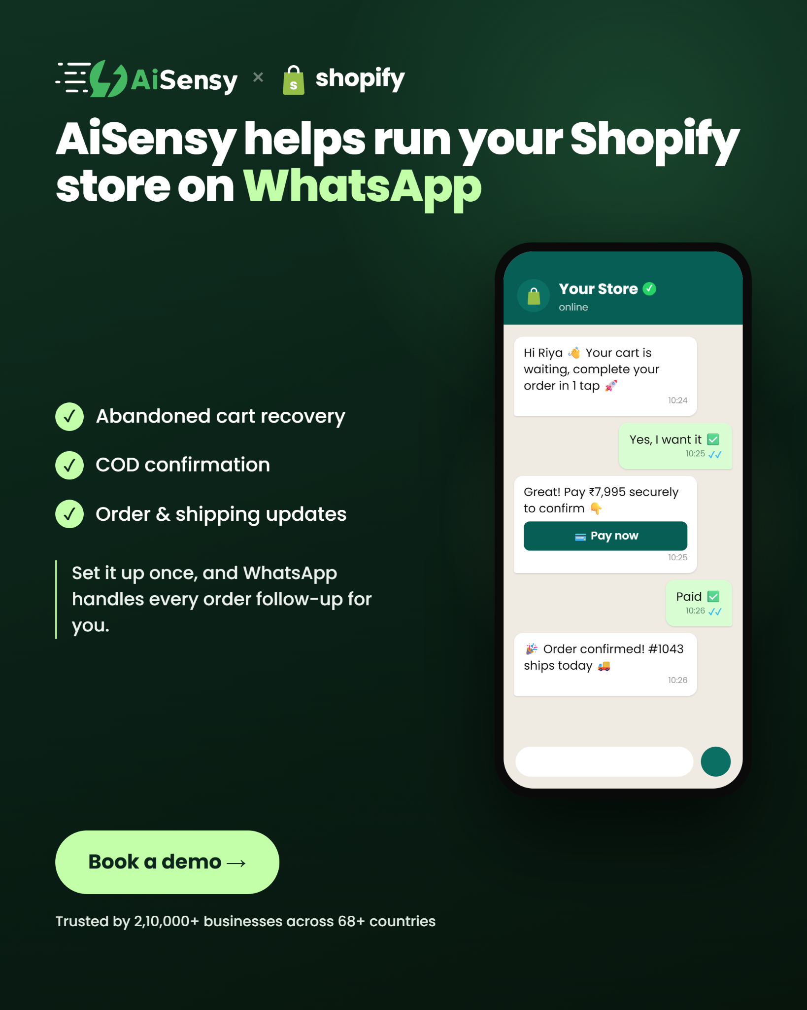 AiSensy Facebook ad: Recover Shopify carts on WhatsApp