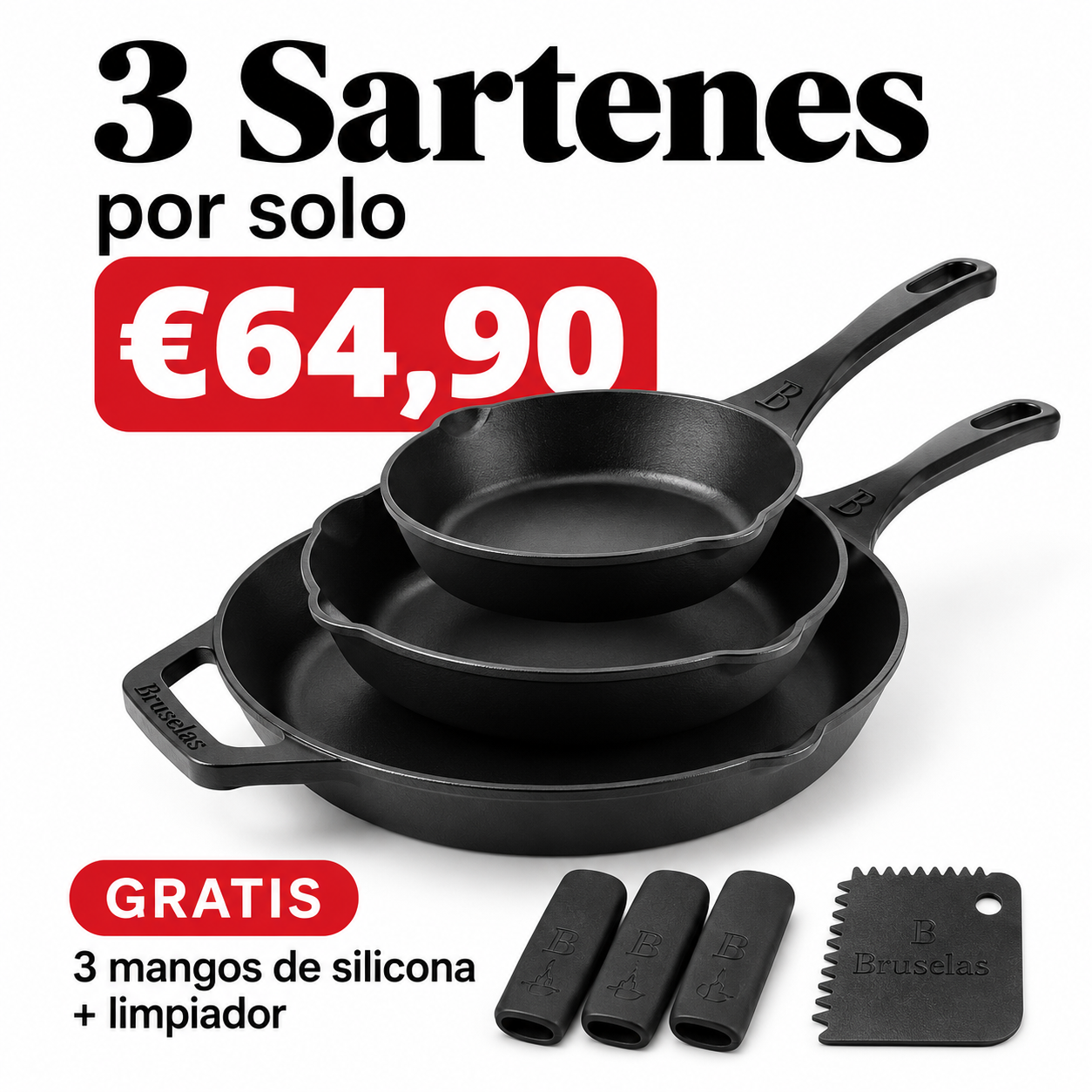 Bruselas Cocina Spain Facebook ad: 3 sartenes de hierro fundido por solo 64,90 €