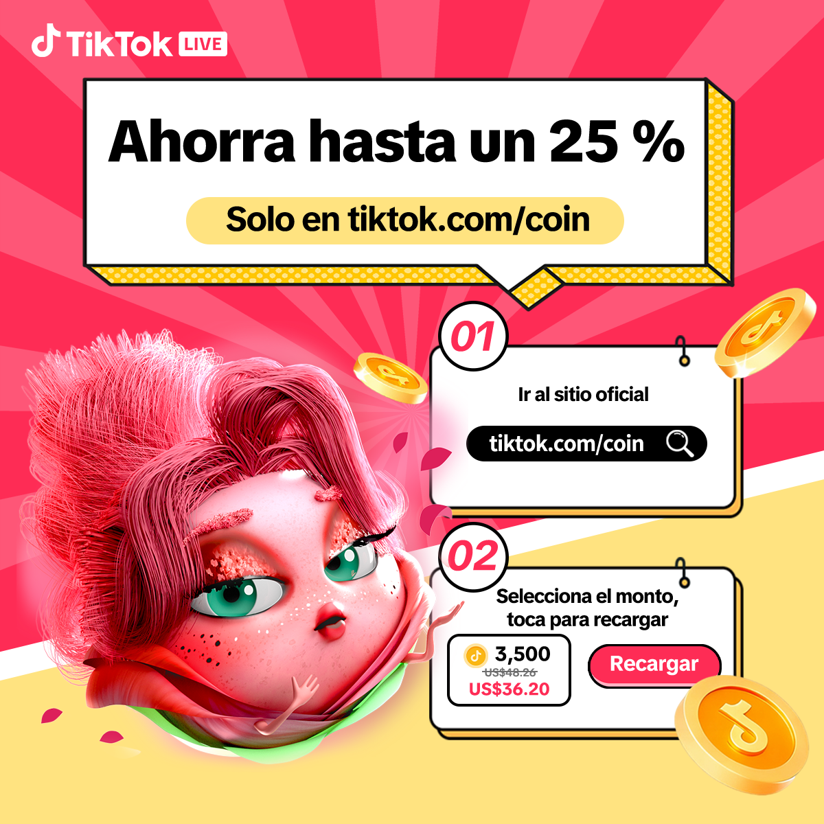 TikTok LIVE-Latam Facebook ad: Recarga web, ahorros extra