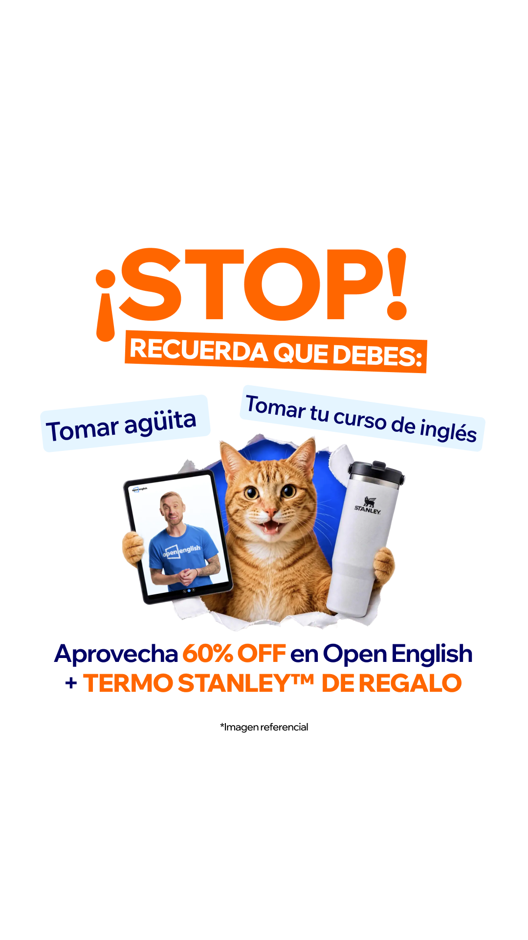 Open English Facebook ad: Tu inglés empieza hoy con 60% OFF + un regalo