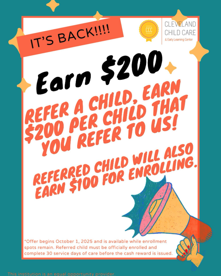 Cleveland Child Care and Early Learning Center Facebook ad from Apr 14, 2026