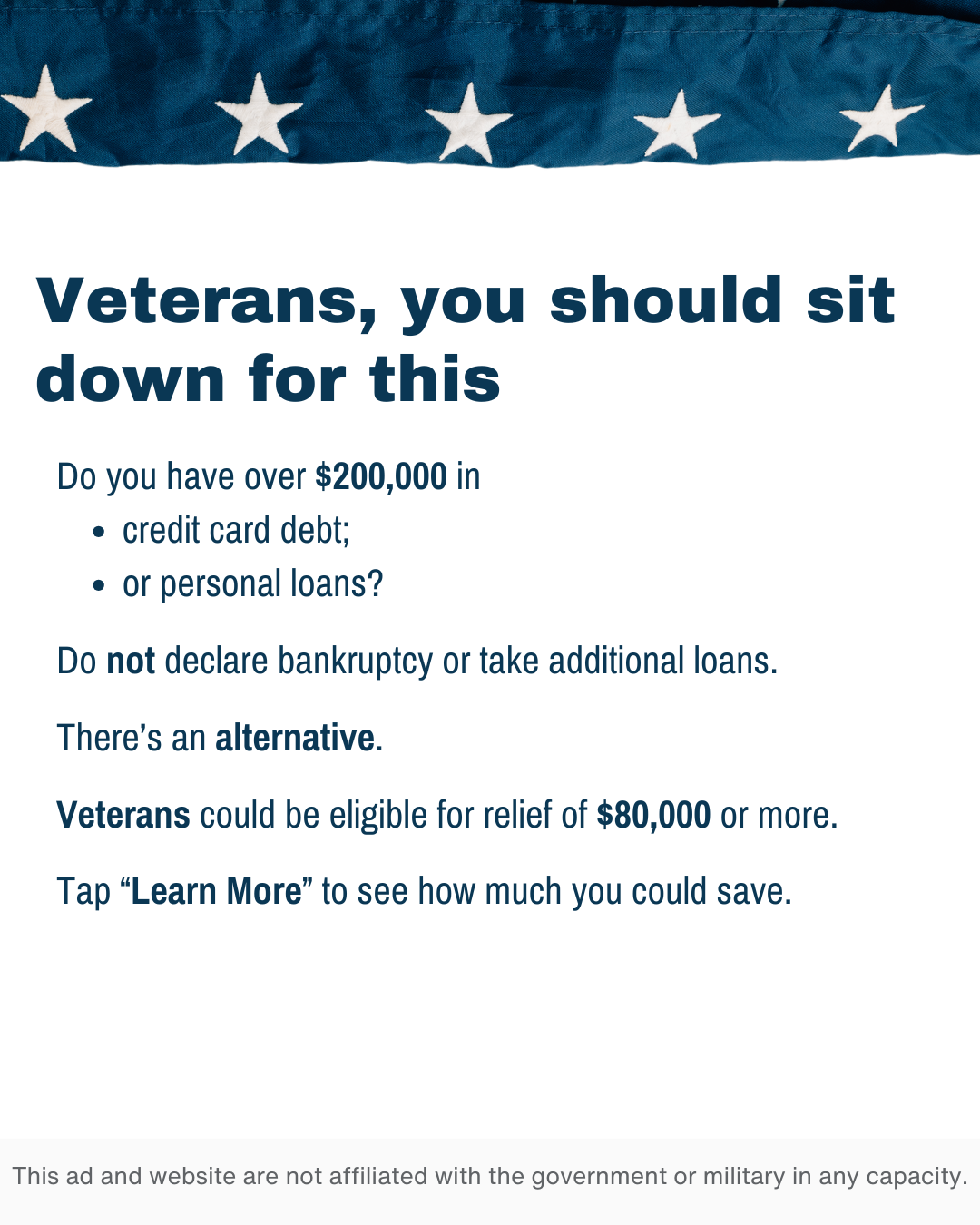 Veteran Debt Assistance Facebook ad