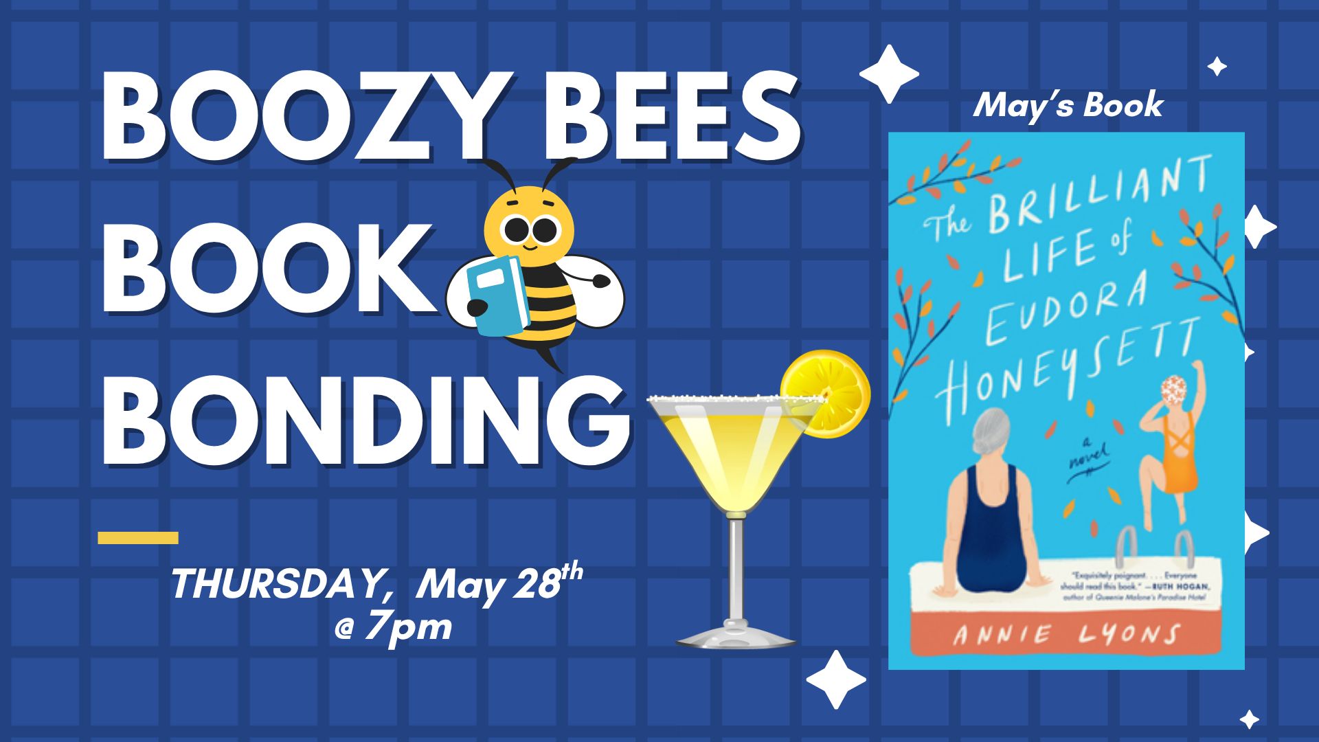The GardenShoppe Facebook ad: Boozy Bees Book Club for May!