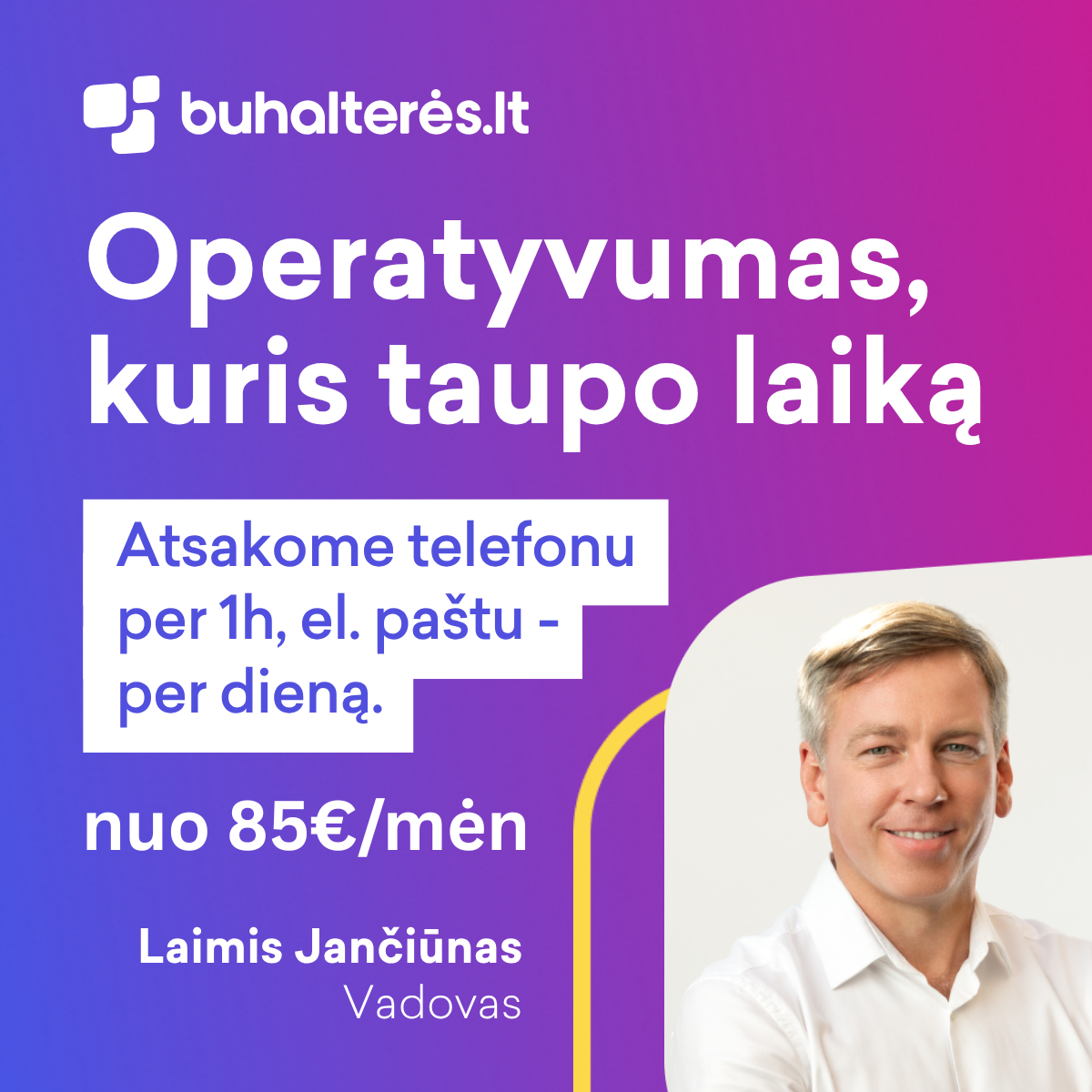 UAB buhalterės.lt Facebook ad: MB apskaita nuo 85€/mėn