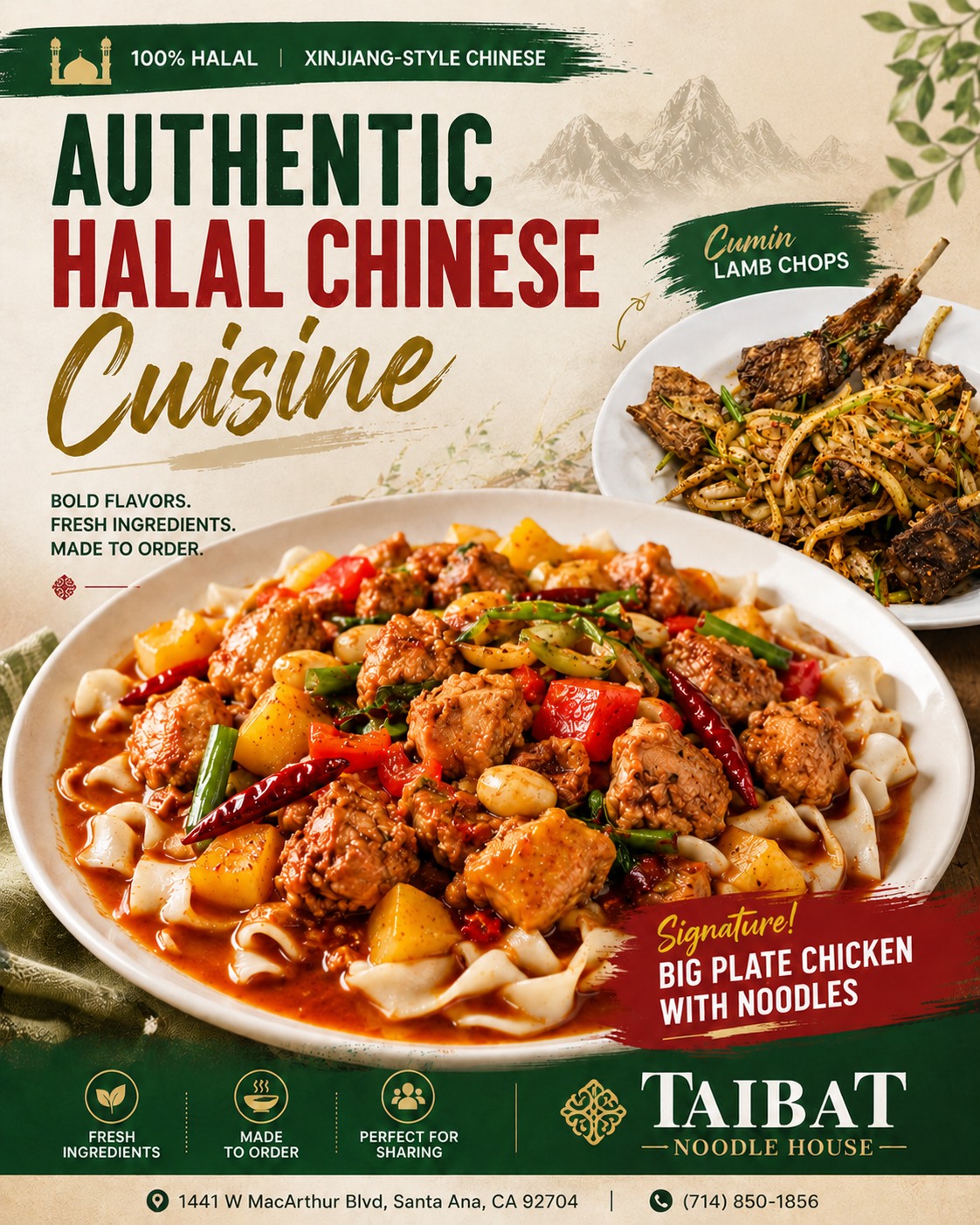 Taibat Noodle House Facebook ad: If you haven't had Xinjiang-style Chinese food yet…