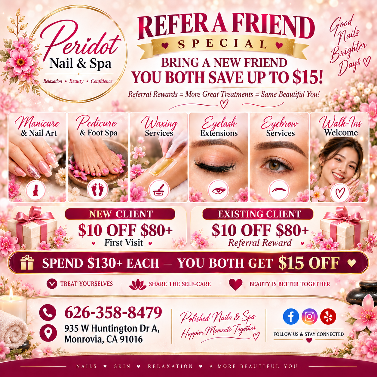 Peridot Nail & Spa Facebook ad: Open Sundays, Walk-Ins Welcome!