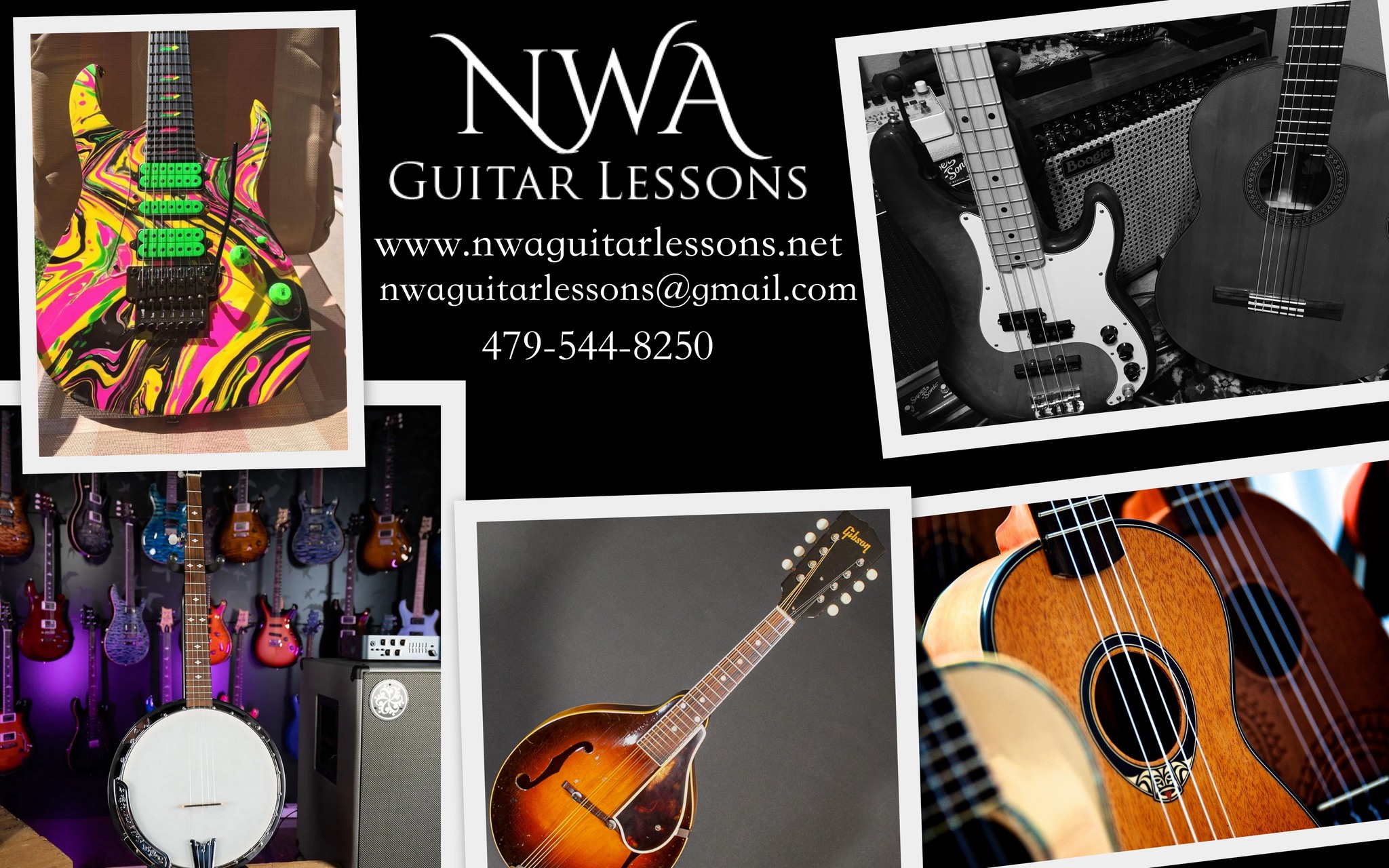 NWA Guitar Lessons Facebook ad: Learn to play your favorite instrument with us!