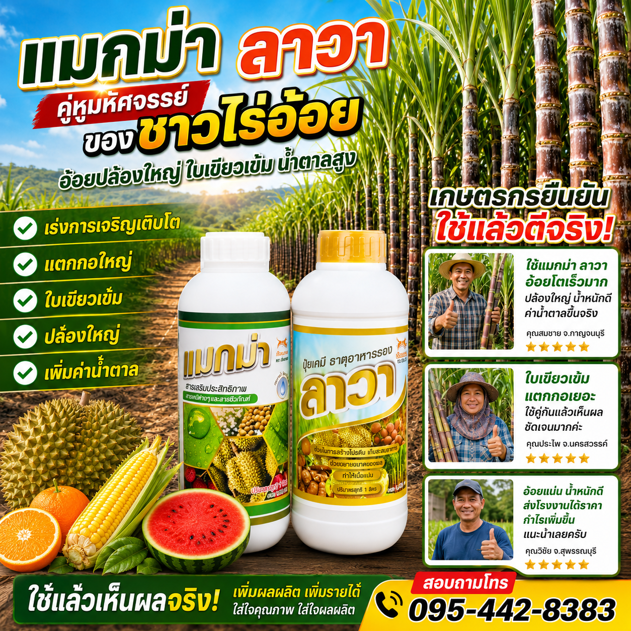 แมกม่าและลาวา สินค้าเกษตร 095 4428383 Facebook ad: ใช้แล้วติดใจ แมลงไม่กวน เร่งโต ใบเขียว