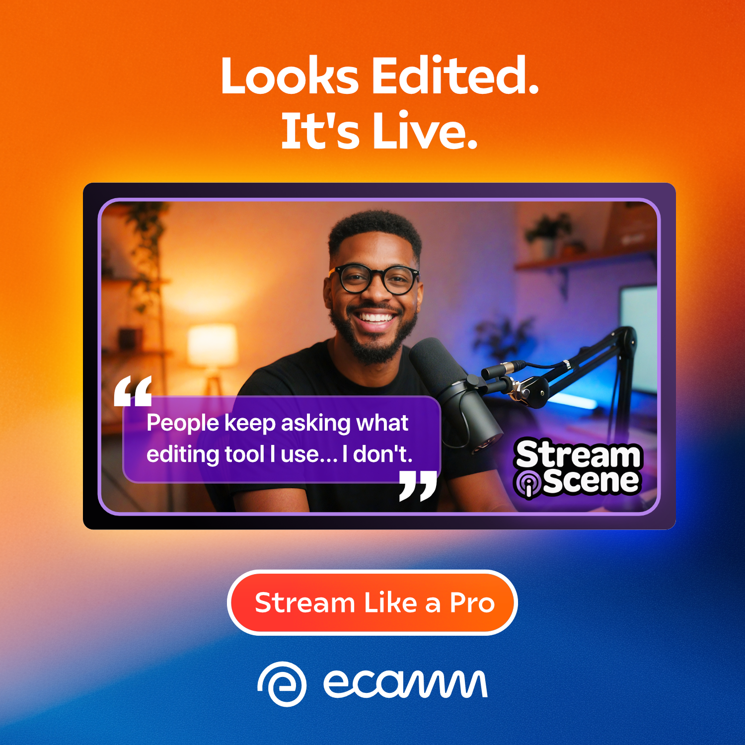 Ecamm Network Facebook ad: Trusted by thousands of creators worldwide. One Live Setup…