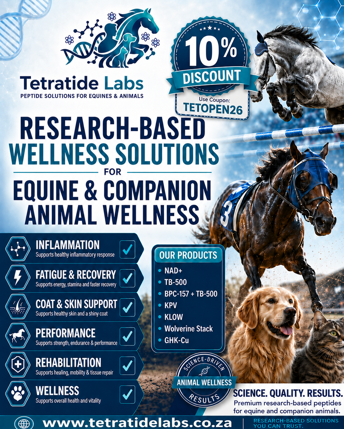 Tetratide Labs Facebook ad: Research peptides, vials and lab accessories for equine…
