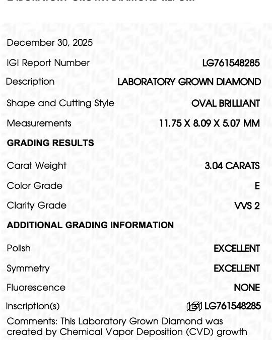 Jacob Louis Facebook ad: Oval Lab Grown Diamond - 3.04 E/VVS2
