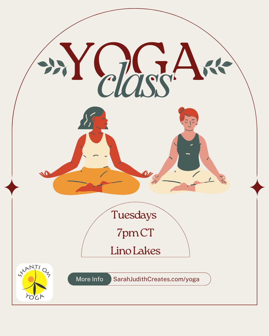 Sarah Judith Creates Facebook ad: Join us for gentle yoga Tuesdays at 7pm…