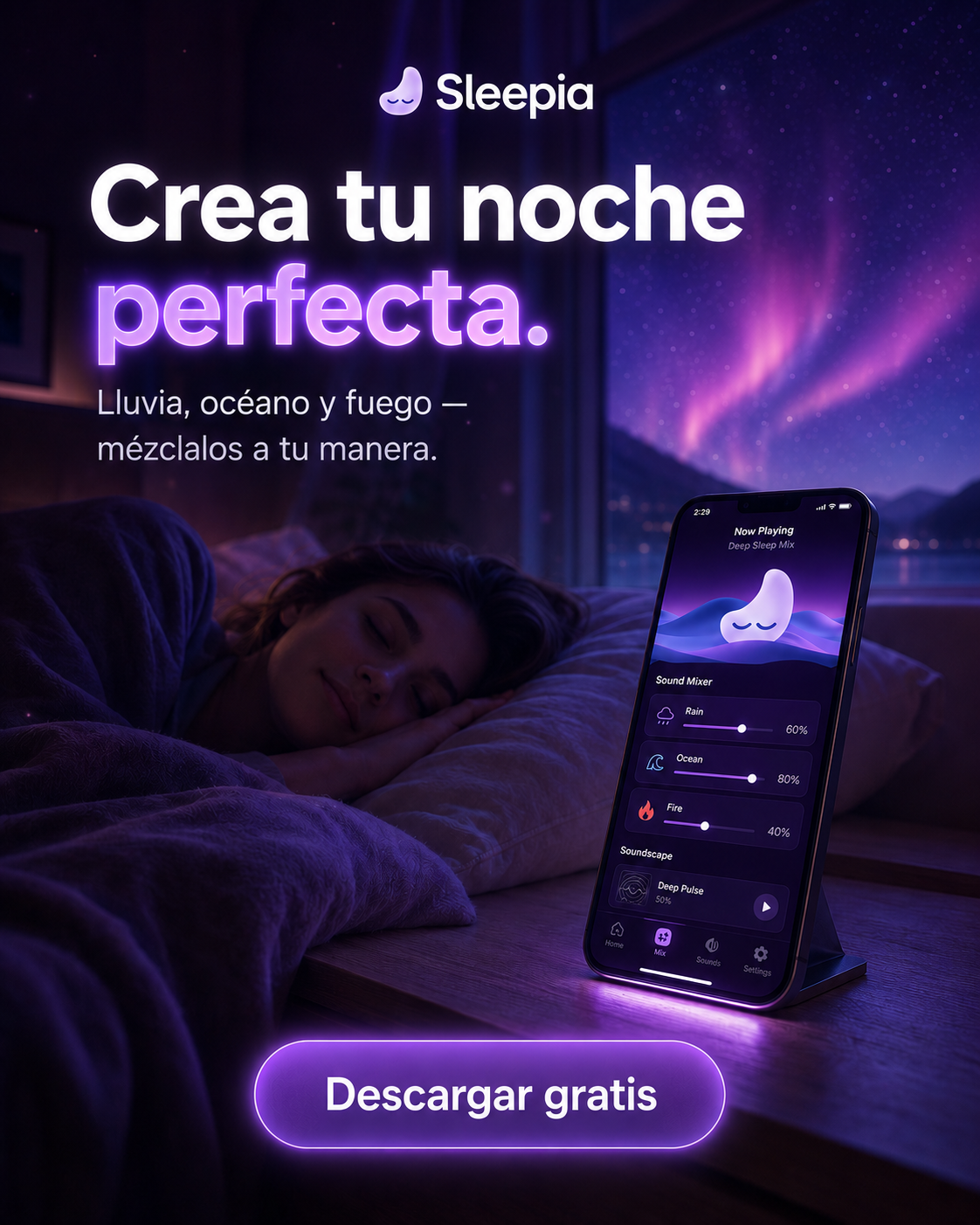 Sleepia Sleep Sounds: Relaxing Facebook ad