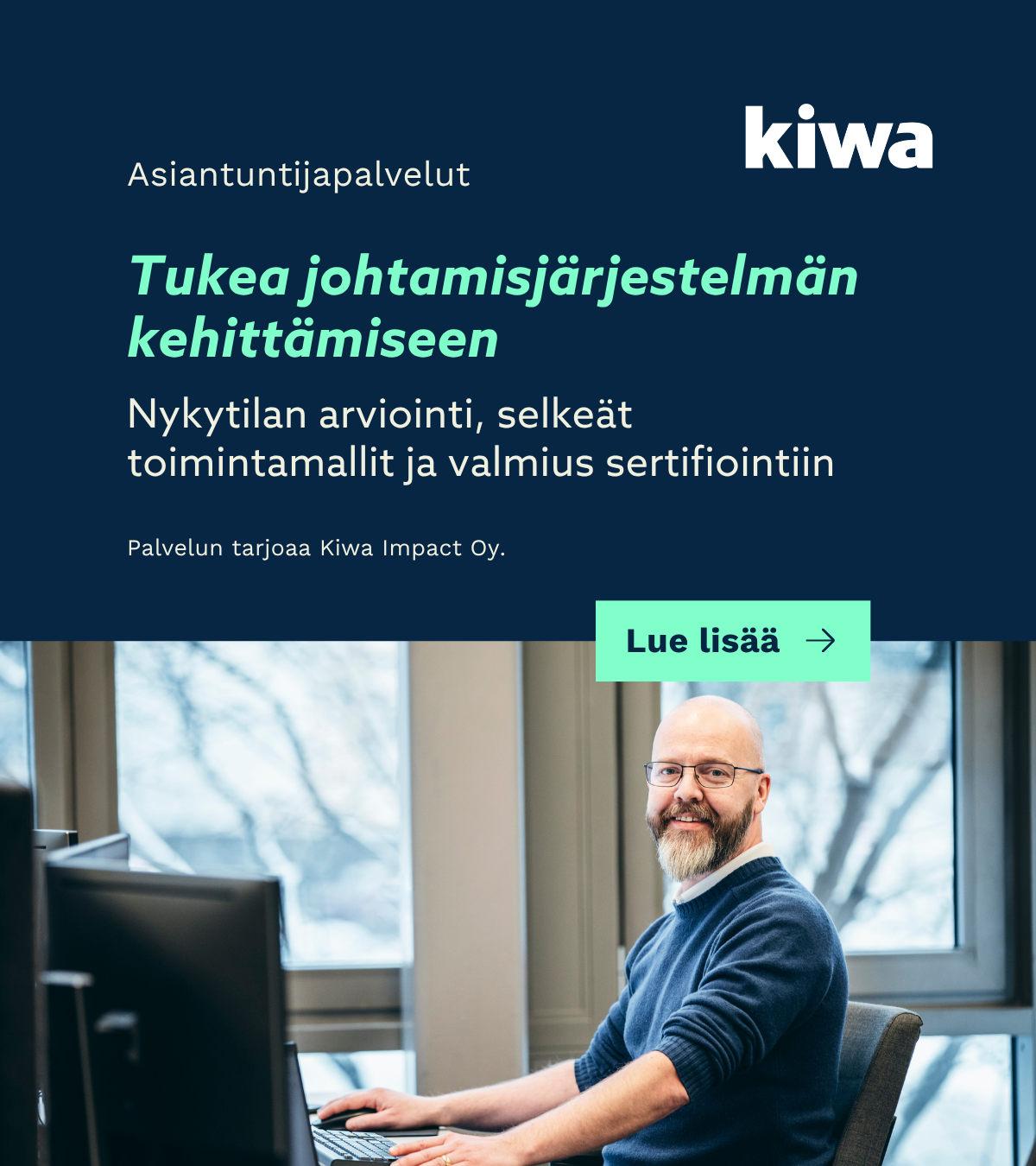 Kiwa Suomi Facebook ad: Johtamisjärjestelmien konsultointipalvelut