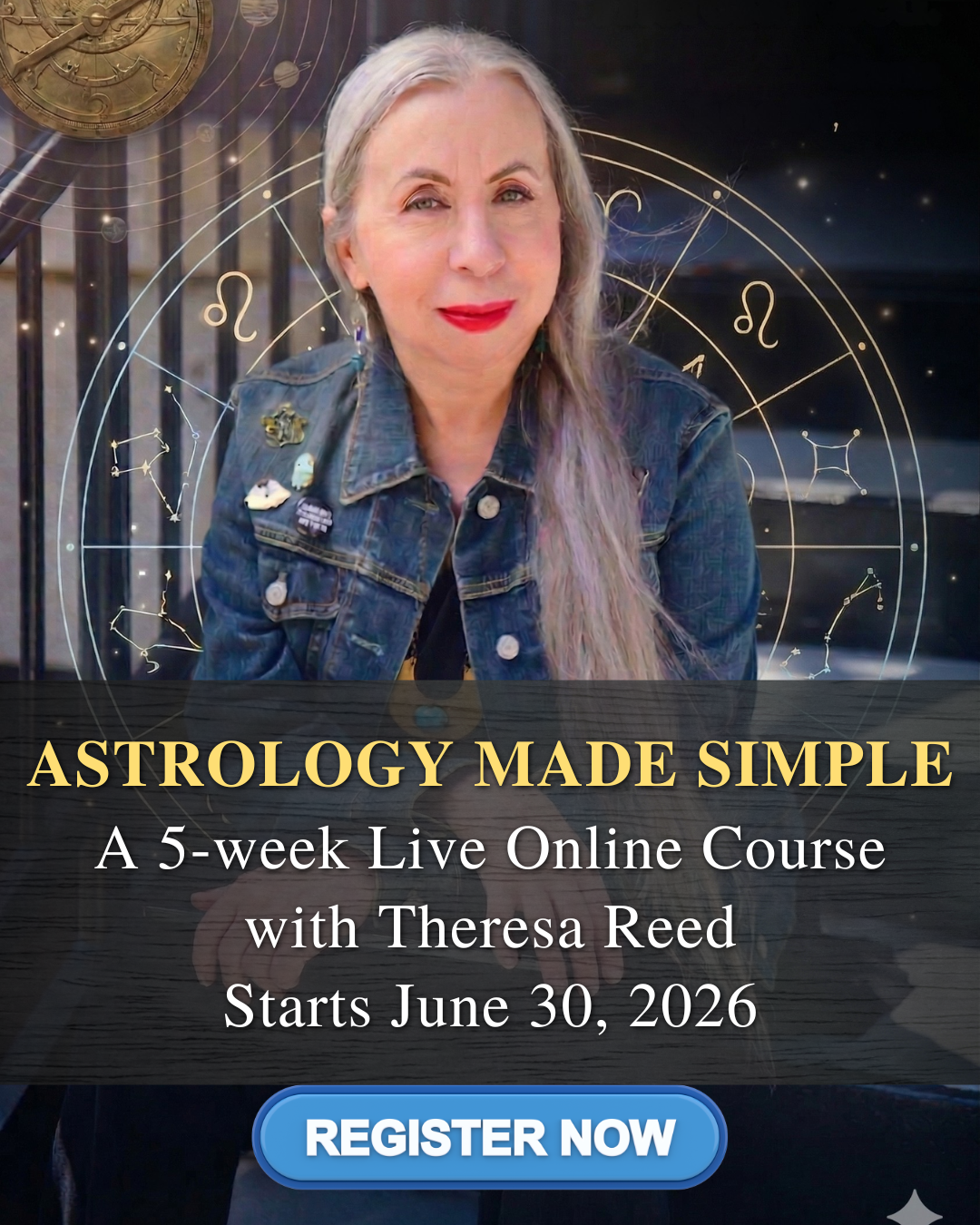 Hierophant Publishing Facebook ad: Astrology Online Masterclass with Theresa Reed