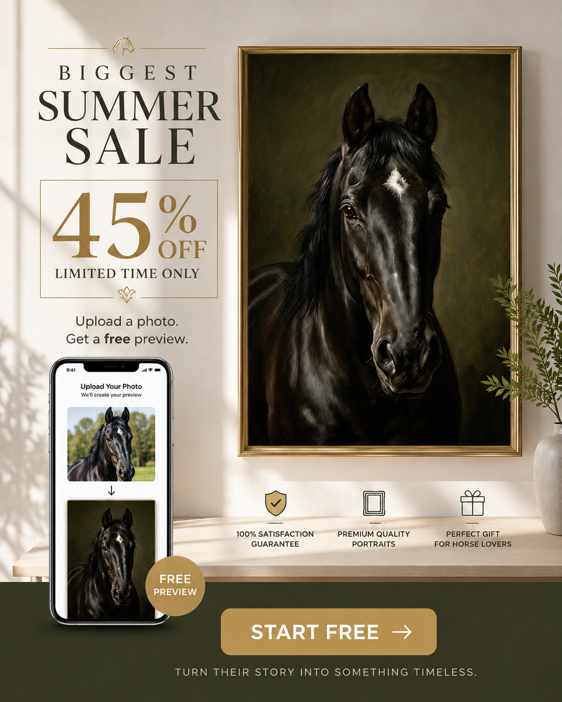 Pemberton Portraits Facebook ad: Biggest sales: 45% OFF + Free Shipping