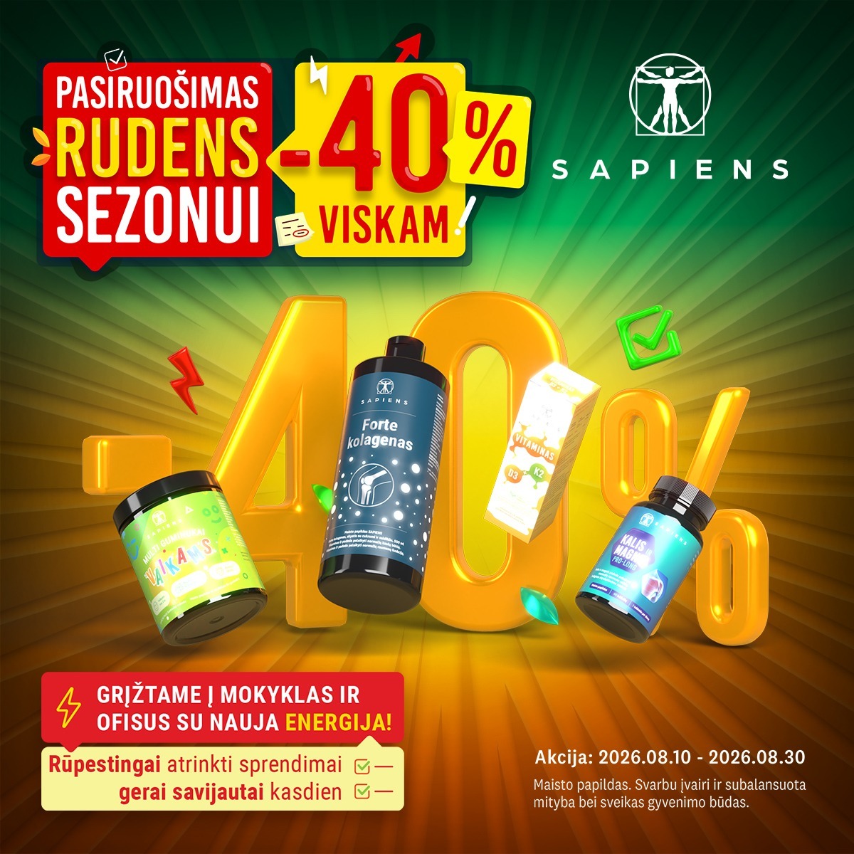 Sapiens Facebook ad: -40% NUOLAIDA VISKAM!