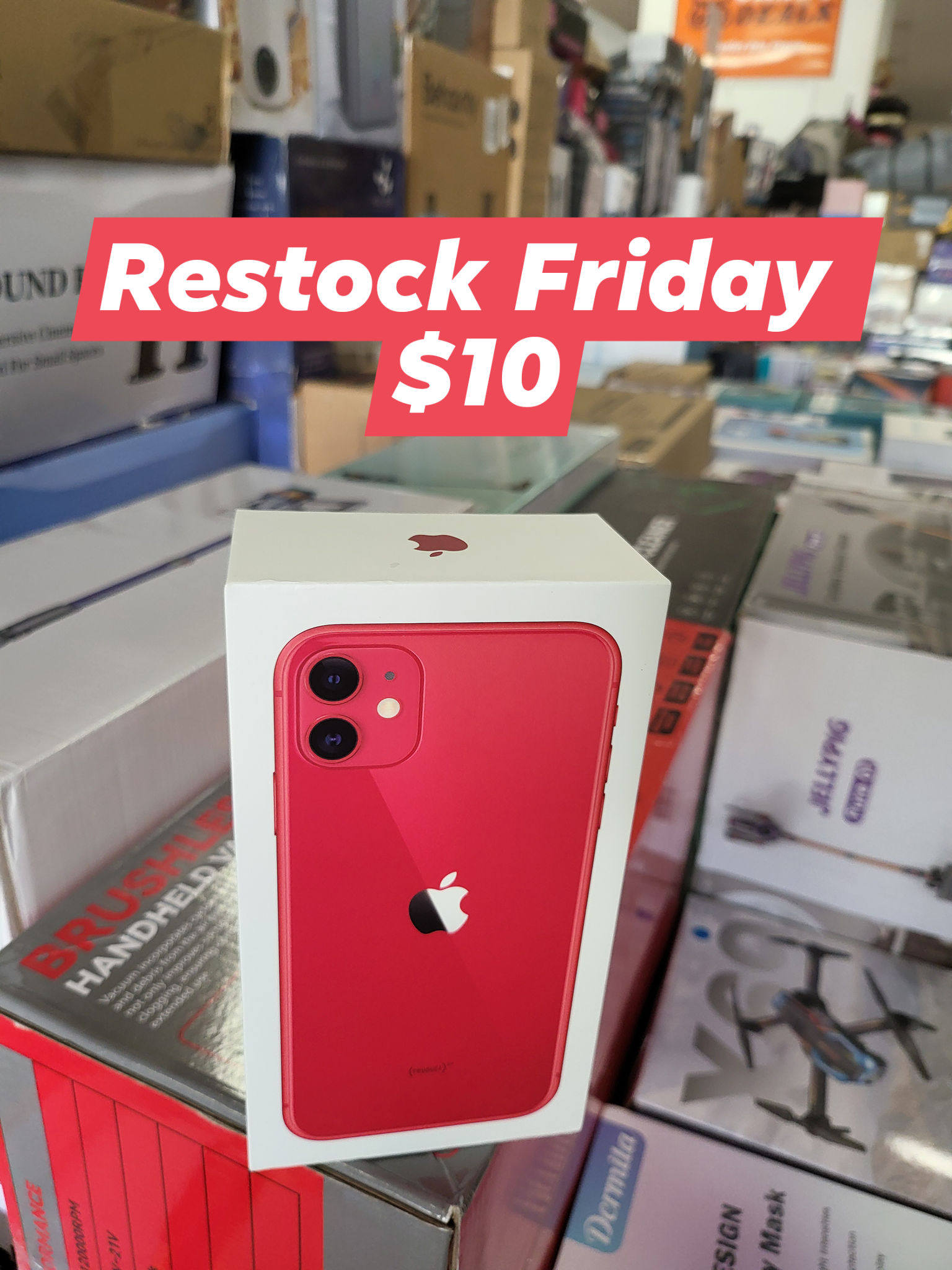 Crazy Deals Outlet Bin Store Facebook ad: FRIDAY RESTOCK IS HERE!