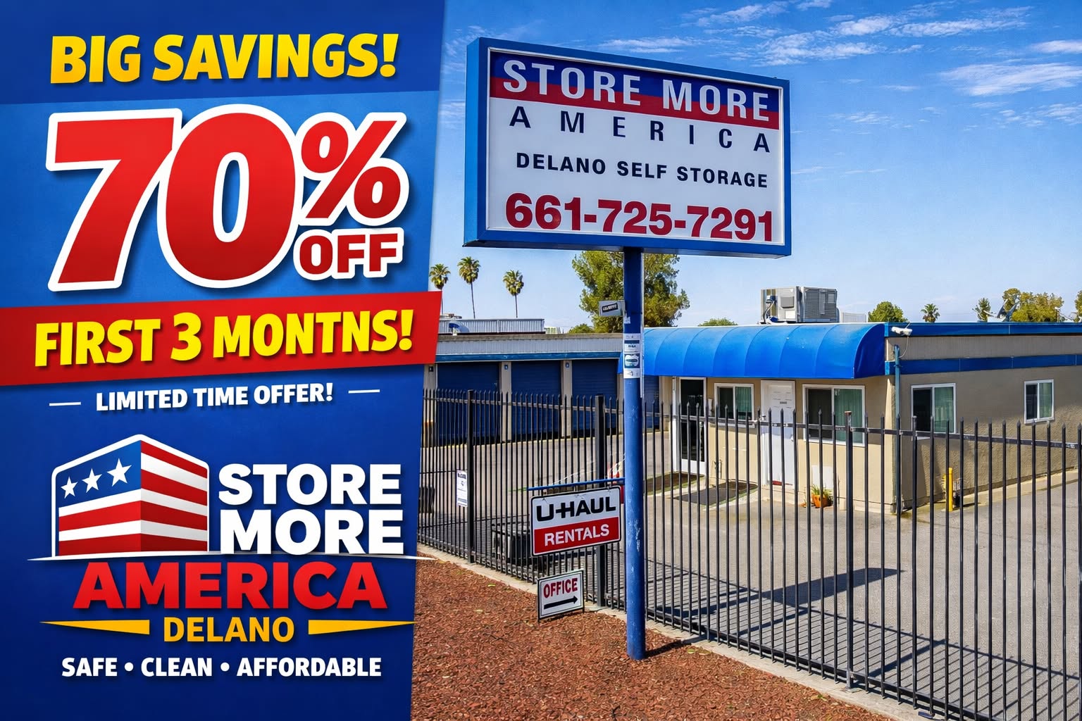 Store More America Delano Facebook ad: 70% DE DESCUENTO, ¡Prime