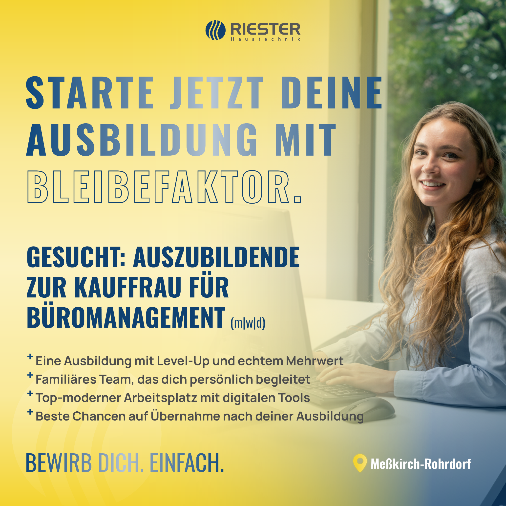 Riester Haustechnik GmbH & Co. KG Facebook ad: Schule fertig. Und jetzt? Starte ins echte Berufsleben