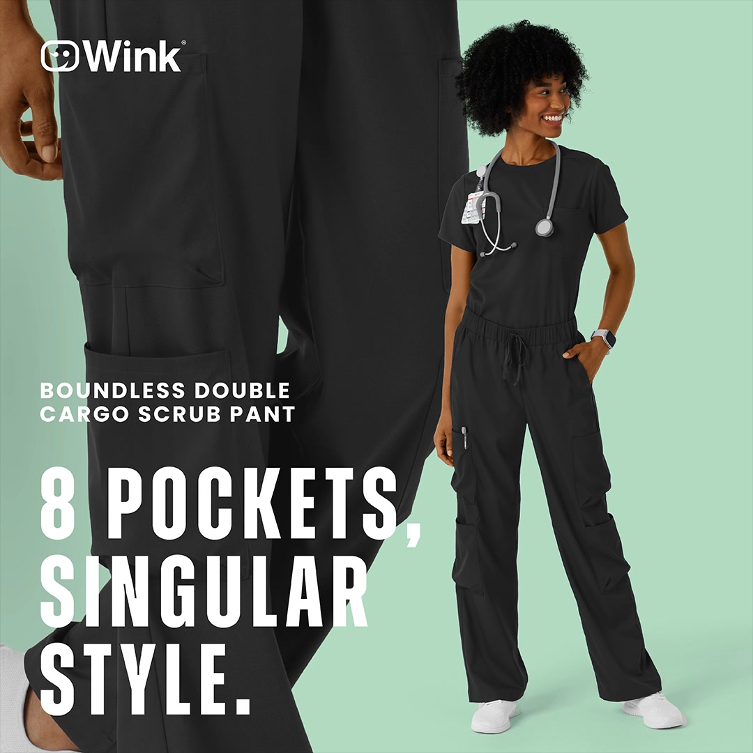 Wink Scrubs Facebook ad: Scrubs in your size, in all your favorite colors.