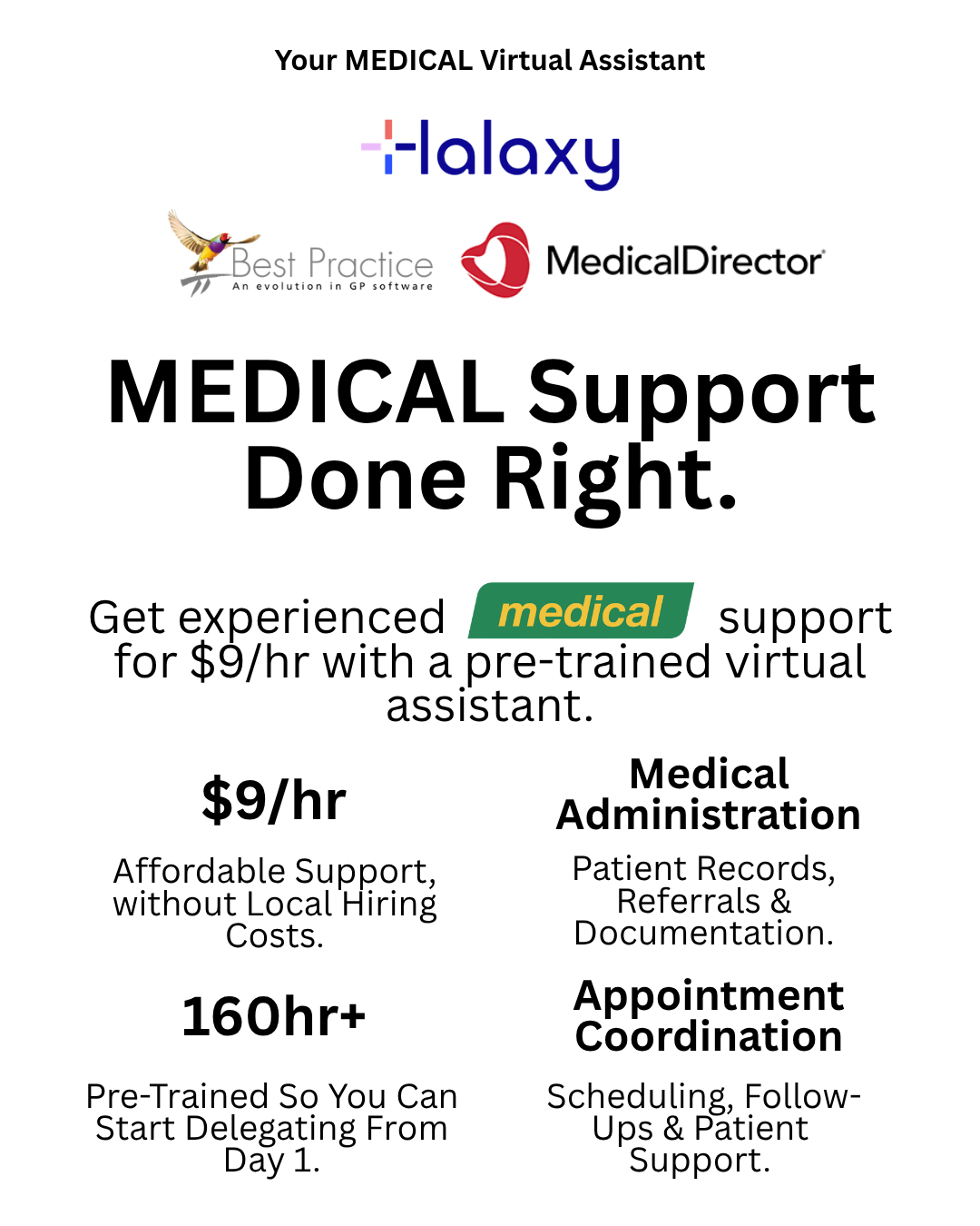 Medical Remote Talent Facebook ad: Medical Admin Support, From $9/hr