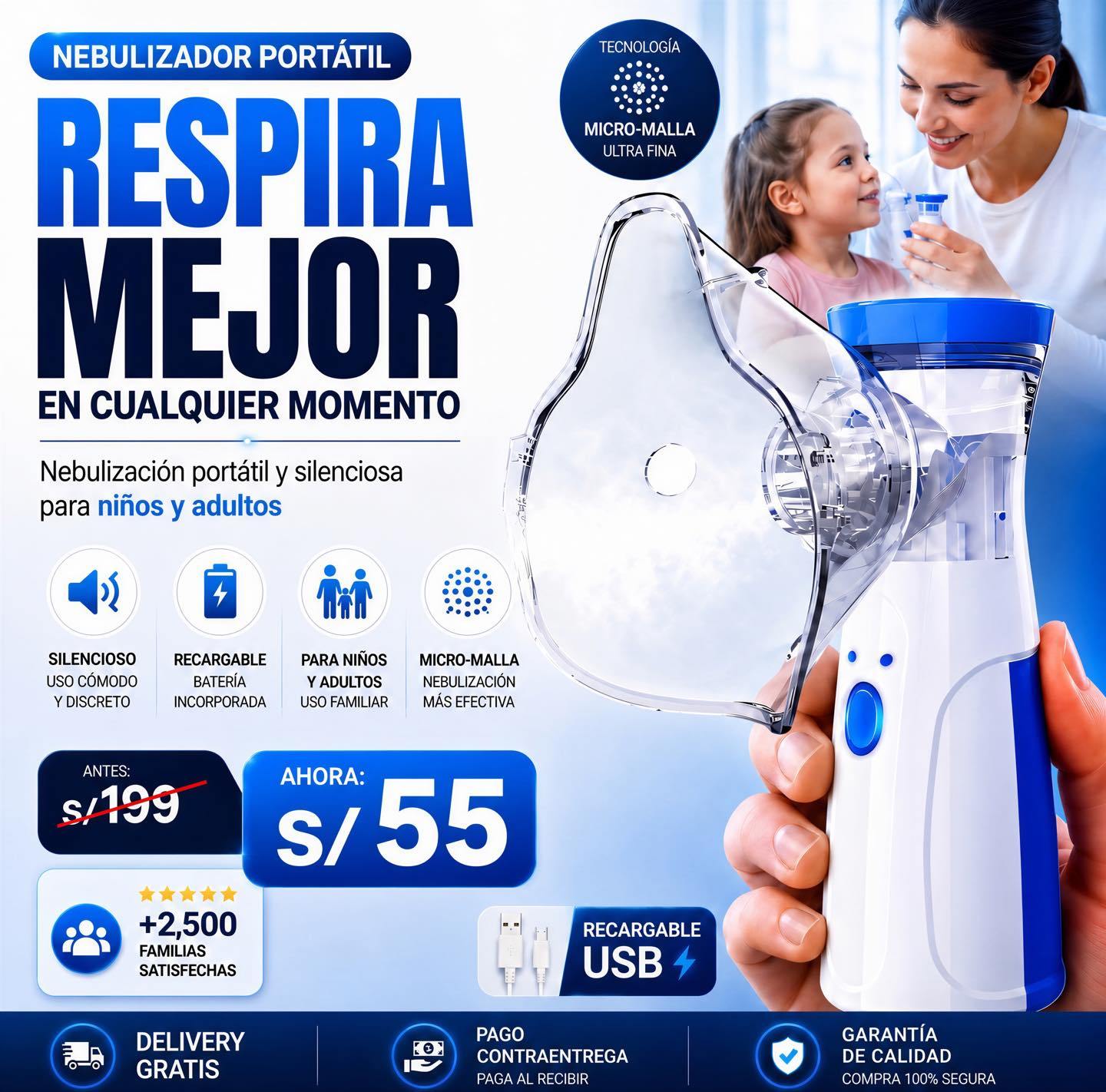 Ancla Import Perú Facebook ad: Nebulizador Portátil por solo S/55