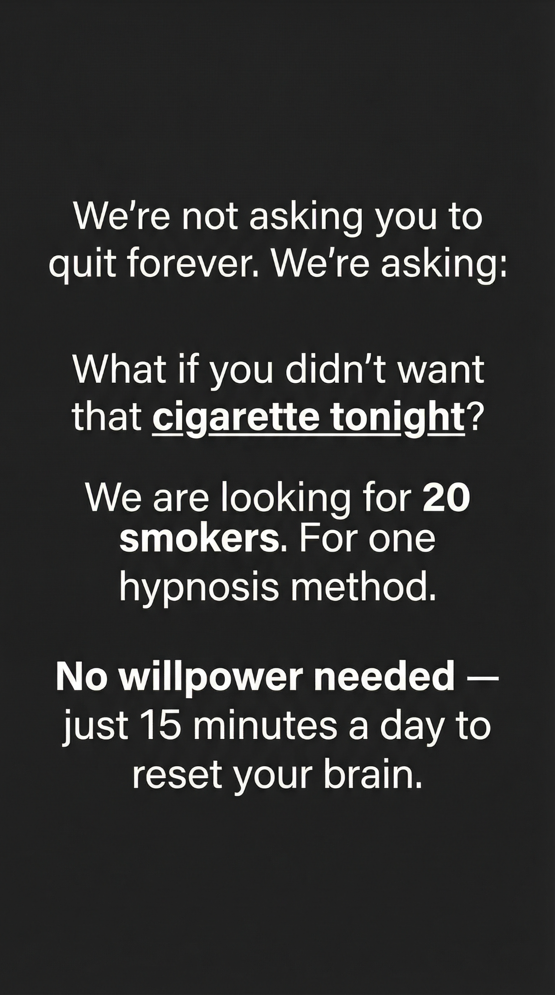 Hypnosis to Stop Smoking Facebook ad