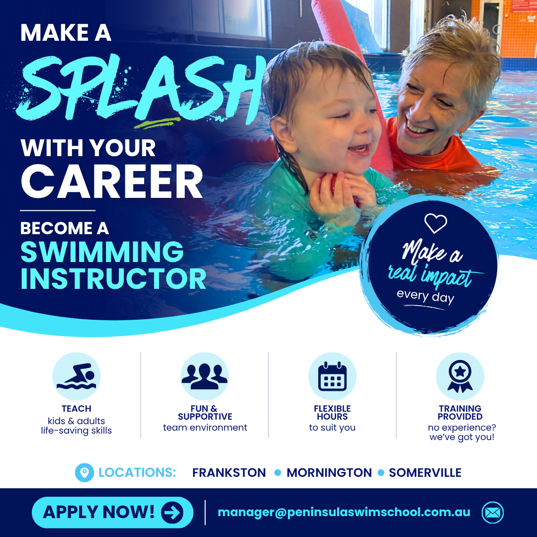 Peninsula Swim School Facebook ad: WE’RE HIRING SWIMMING INSTRUCTORS!