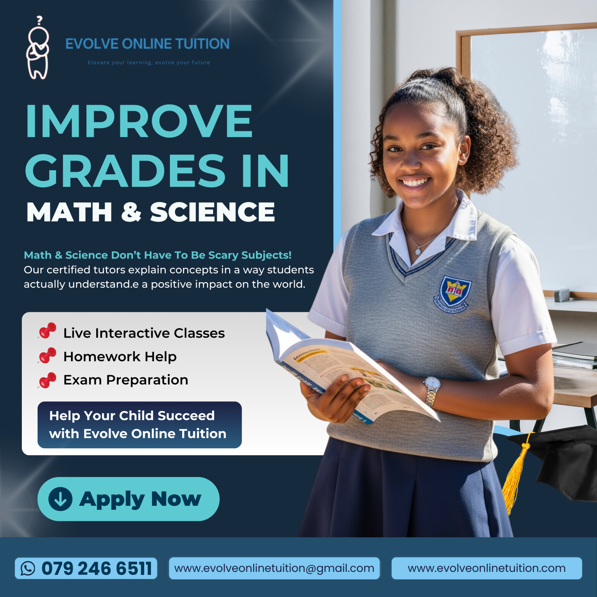 Evolve Online Tuition Facebook ad: Chat with us