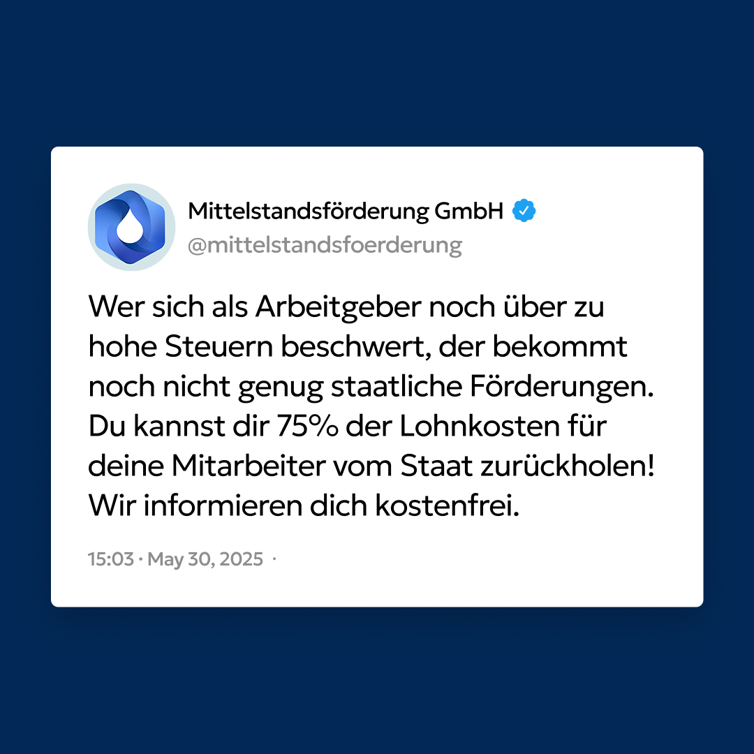 Mittelstandsförderung Facebook ad: Arbeitgeber? 75% Lohnkosten sparen!