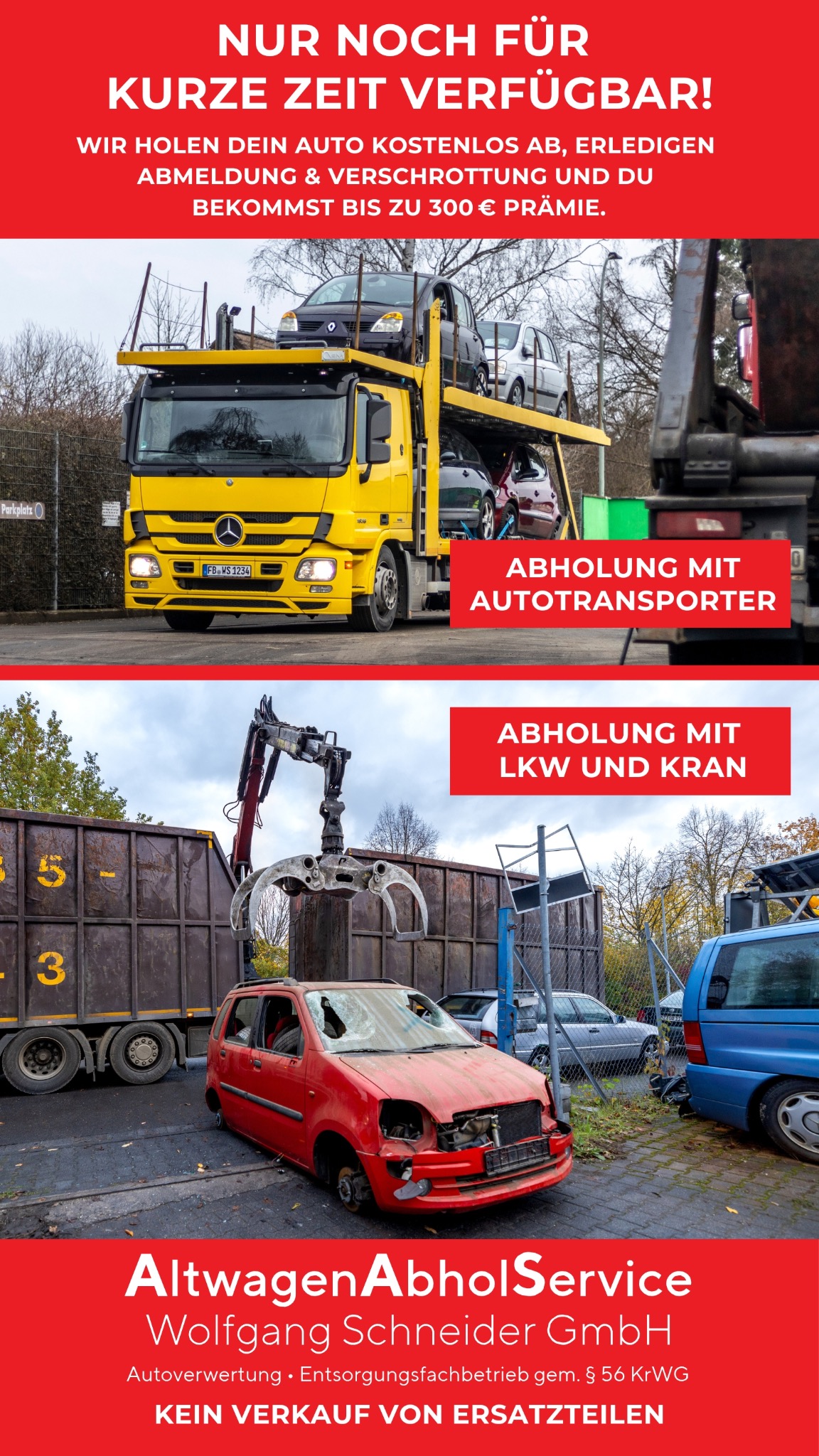 Altwagenabholservice Wolfgang Schneider GmbH Facebook ad from Apr 16, 2025