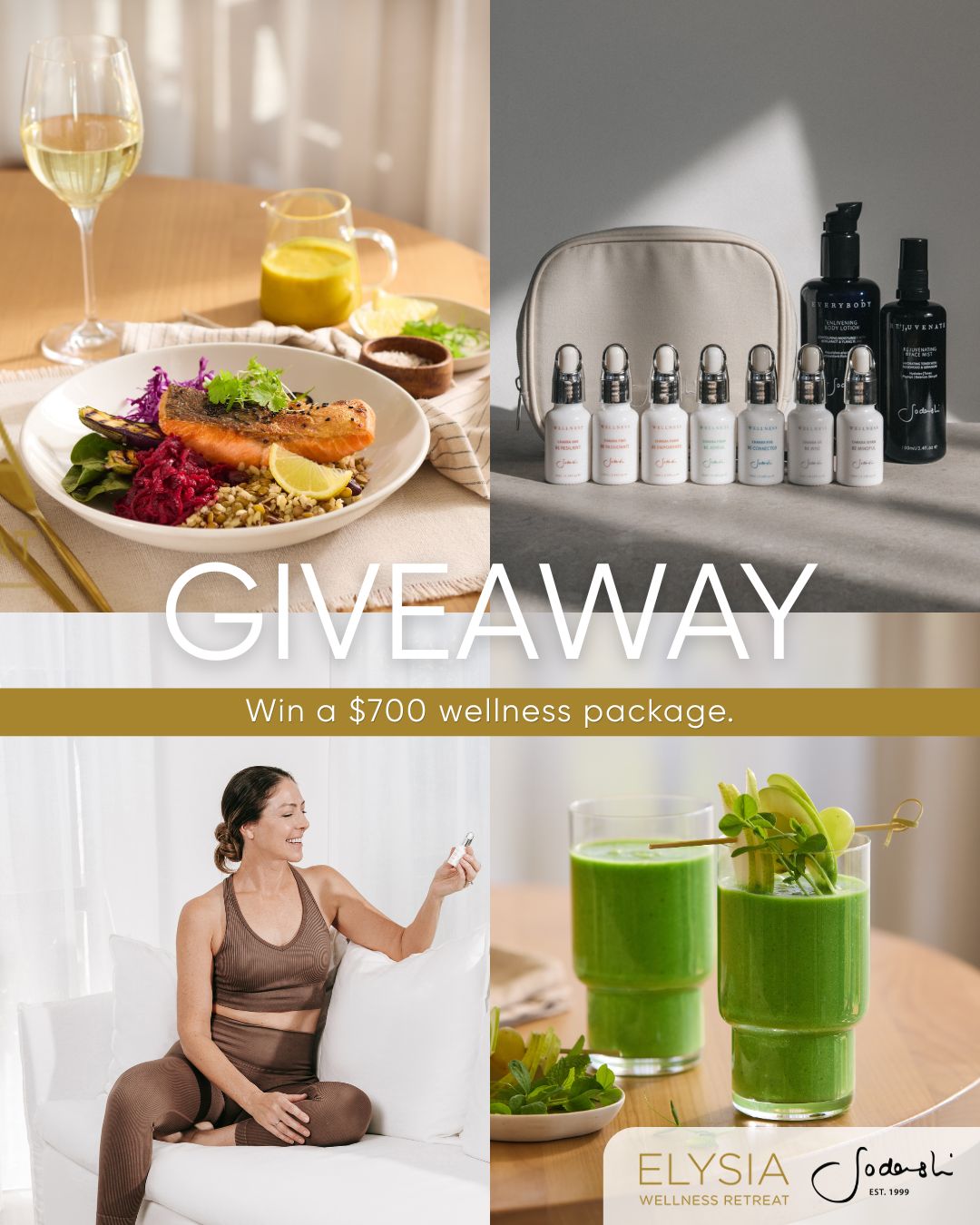 Elysia Wellness Retreat Facebook ad: GIVEAWAY. Take a moment to pause, breathe, and…